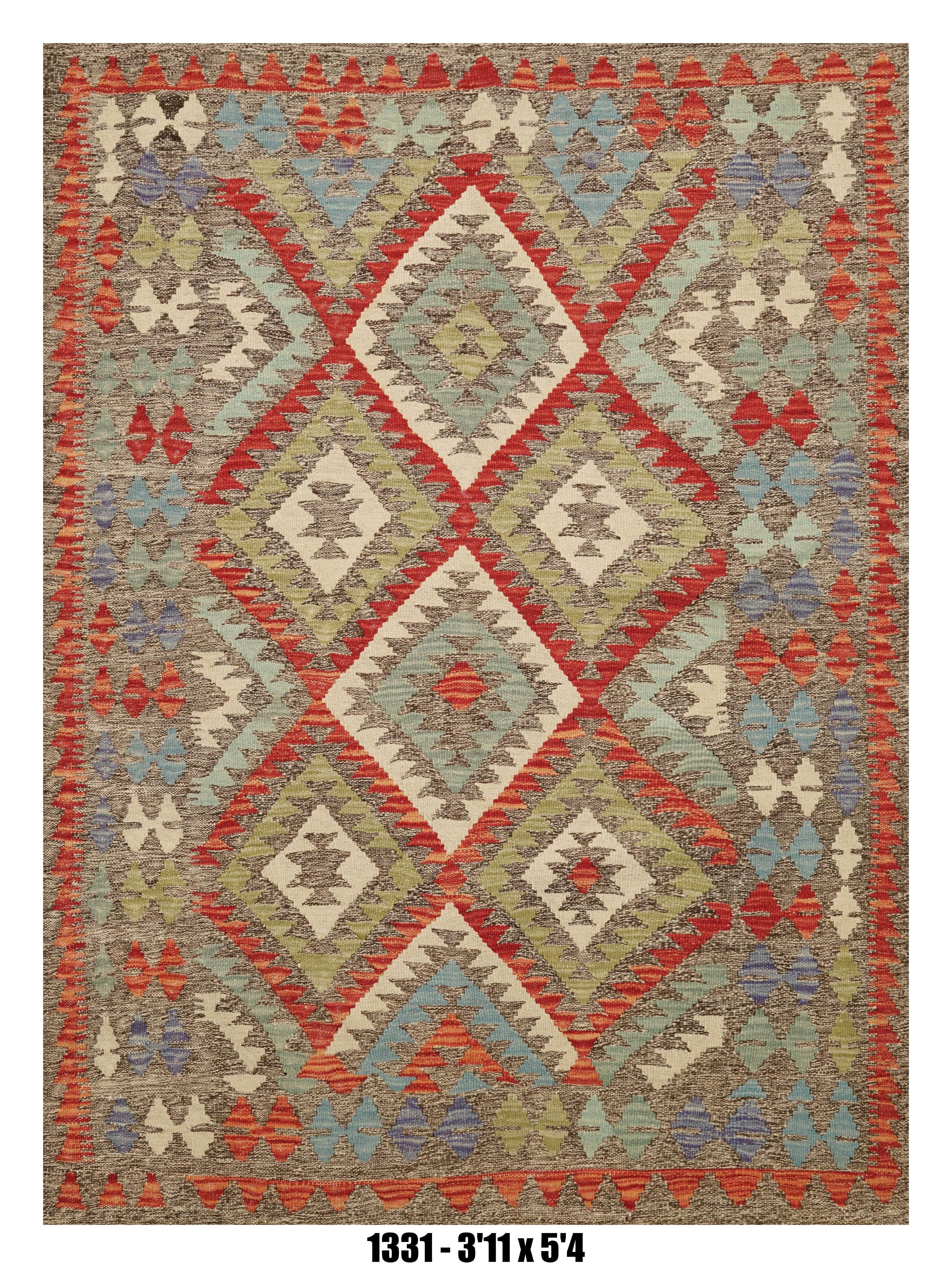 Killim Multicolor Geometric Area Rug | Tribal Diamond Medallion Design