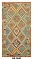 Kilim Area Rug 3'3" x 6'11" – Pastel Multicolor Geometric Diamond Flatweave Rug