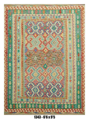 Pastel Tribal Geometric Kilim Area Rug – 6'6" x 9'5" –