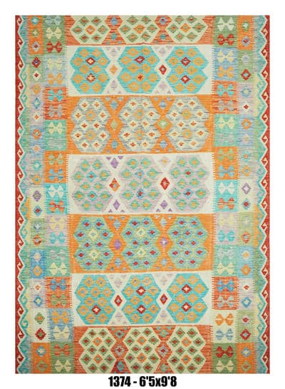 Pastel Tribal Stripe Kilim Area Rug – 6'5" x 9'8" –
