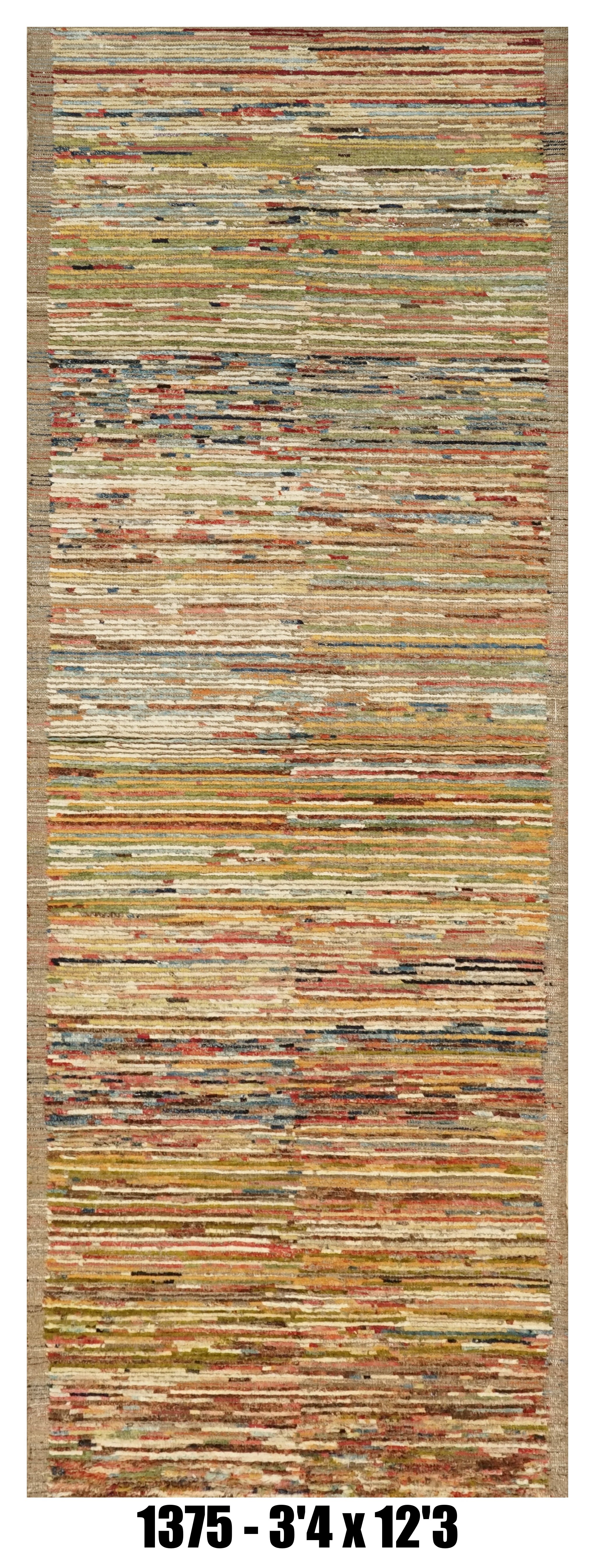 Moroccan Runner Rug 3'4" x 12'3" | Multicolor Striped Hallway Rug