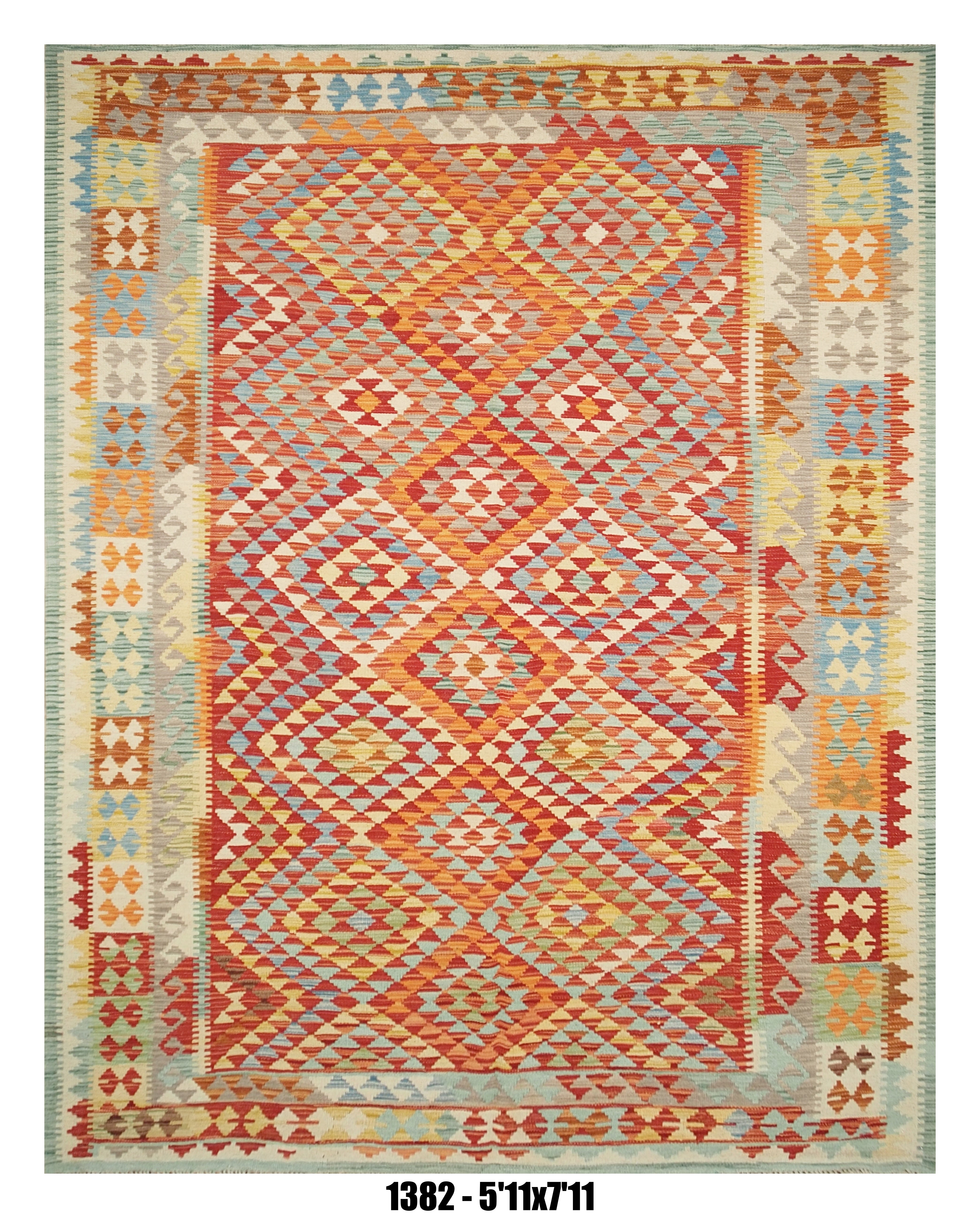 Warm Multicolor Geometric Kilim Area Rug