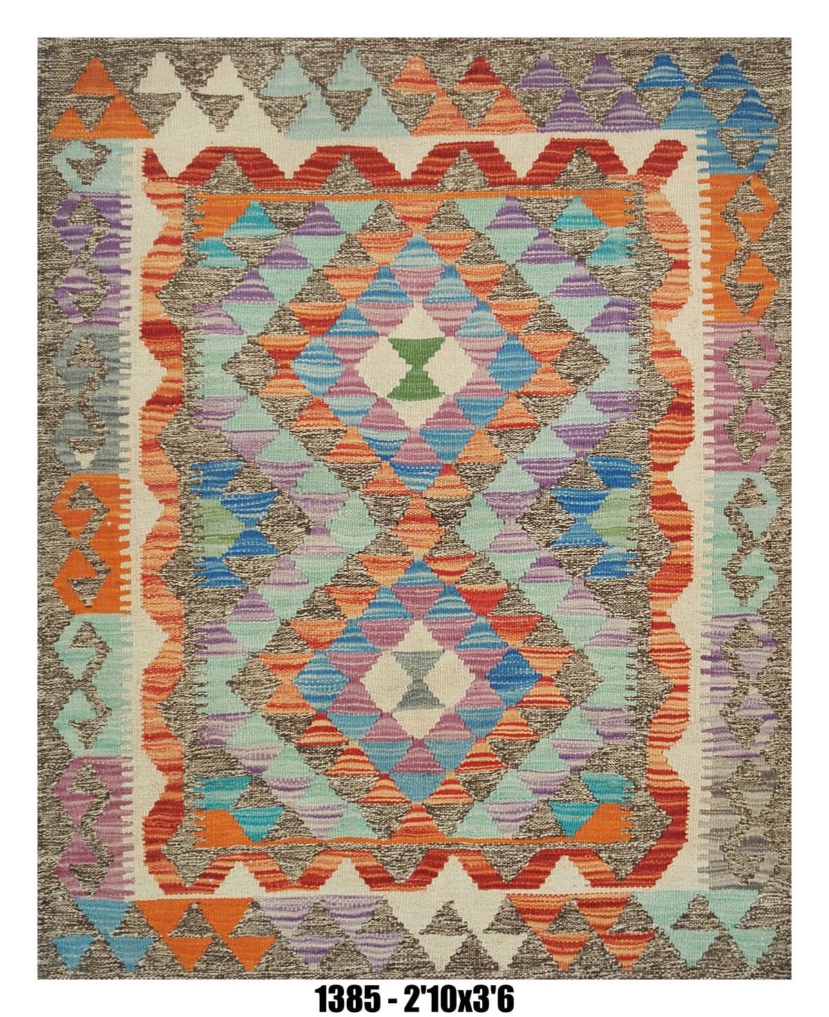 Killim Multicolor Geometric Accent Rug – Tribal Mosaic Diamond Design | 2'10" x 3'6"