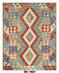 Killim Multicolor Geometric Accent Rug – Tribal Diamond Pattern – 2'9" x 3'7" – SKU#1387