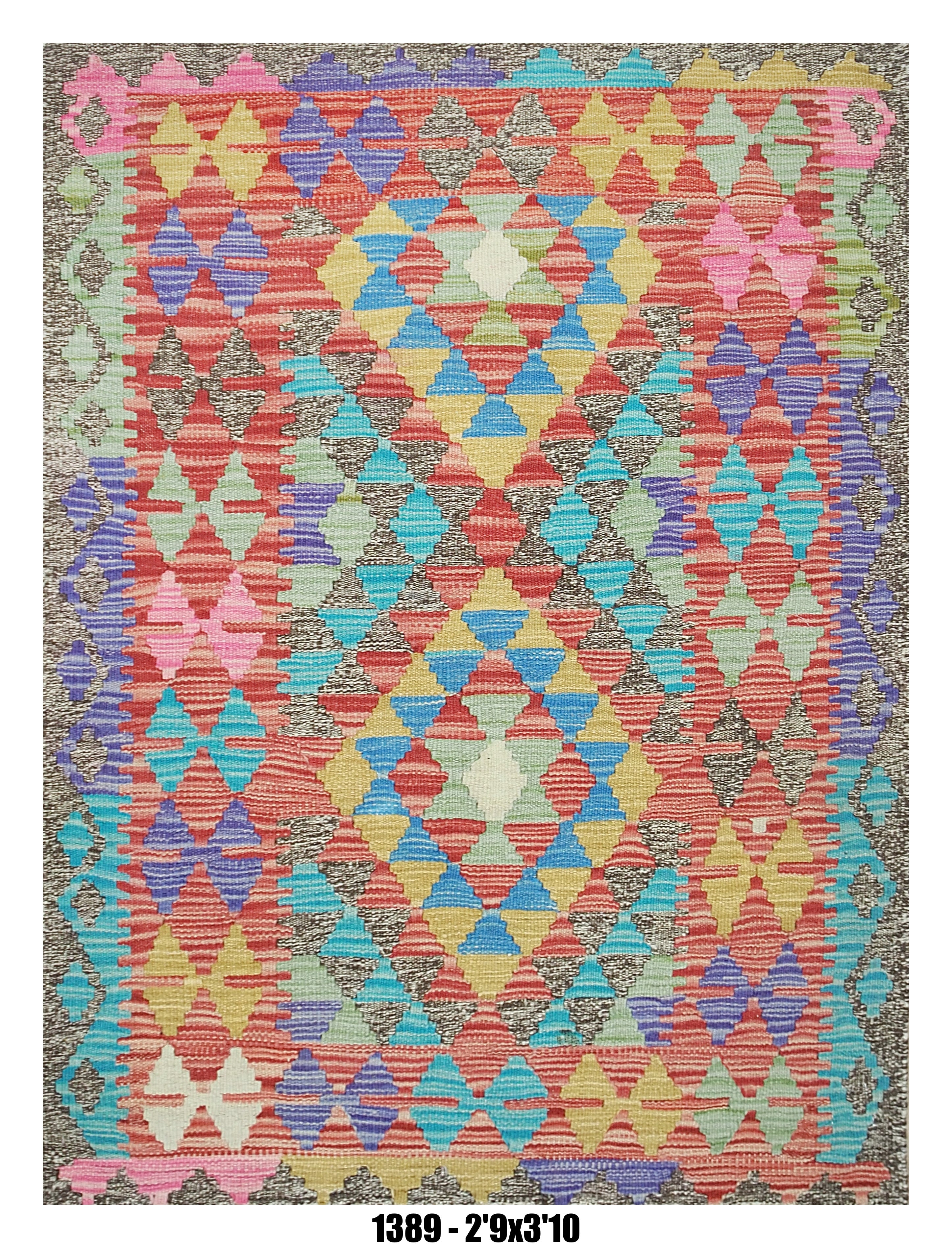 Killim Pastel Multicolor Geometric Accent Rug – Tribal Mosaic Design | 2'9" x 3'10"