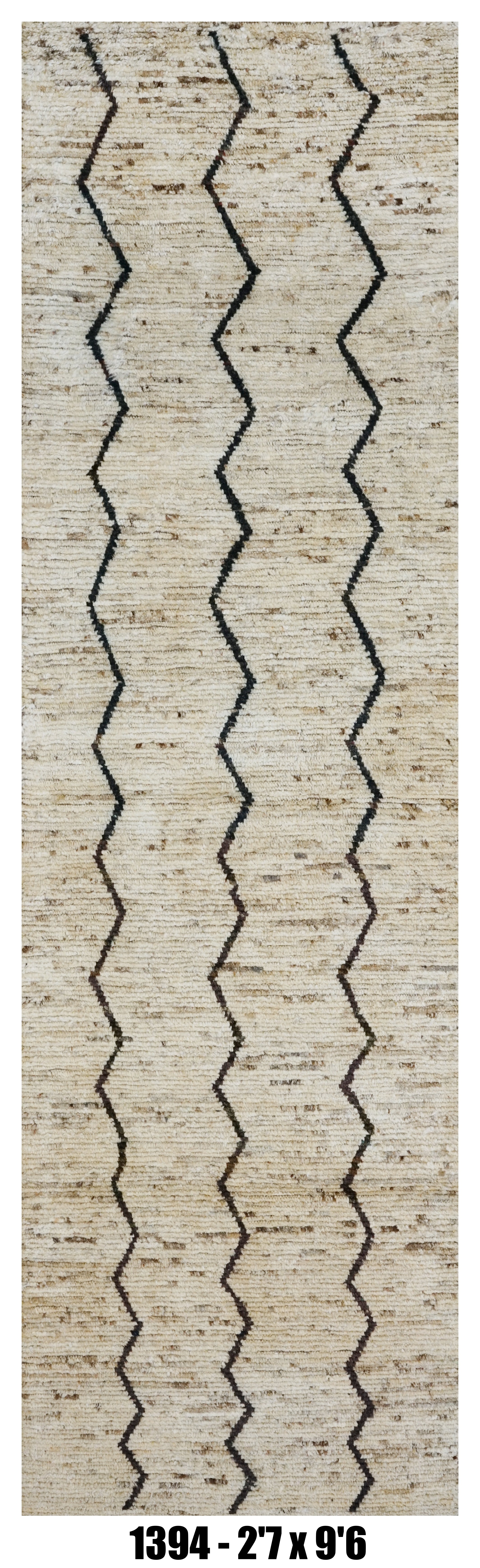 Moroccan Runner Rug 2'7" x 9'6" |  Ivory Black Wavy Stripe Hallway Rug