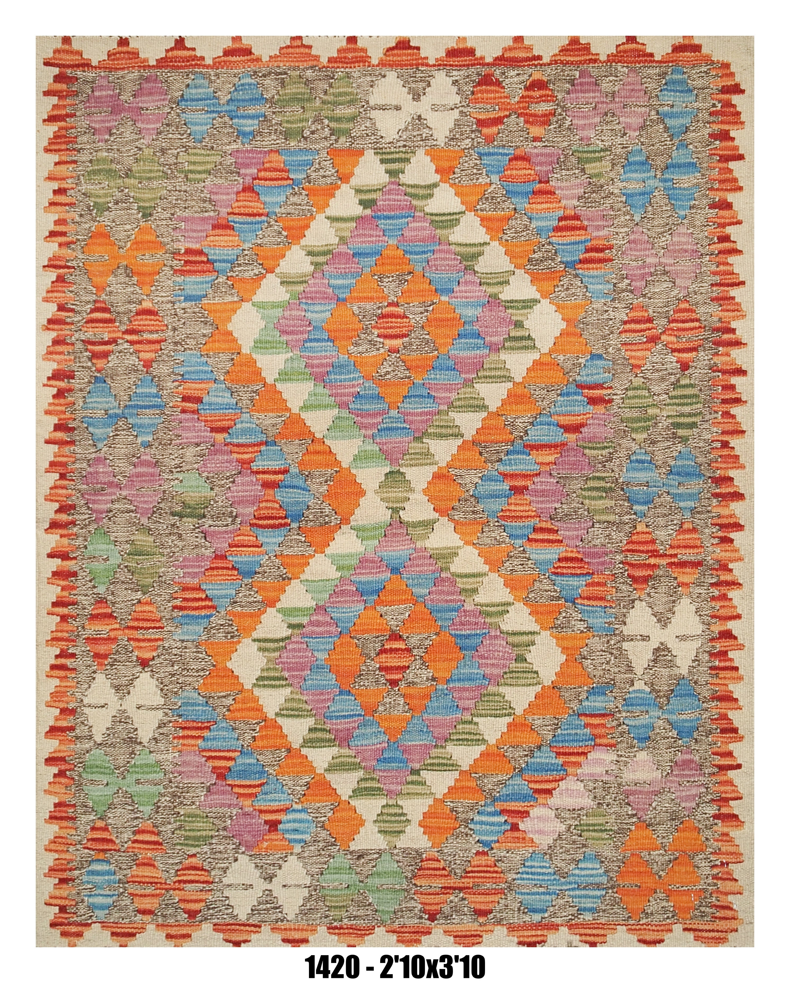 Killim Pastel Multicolor Geometric Accent Rug – Tribal Diamond Design | 2'10" x 3'10"