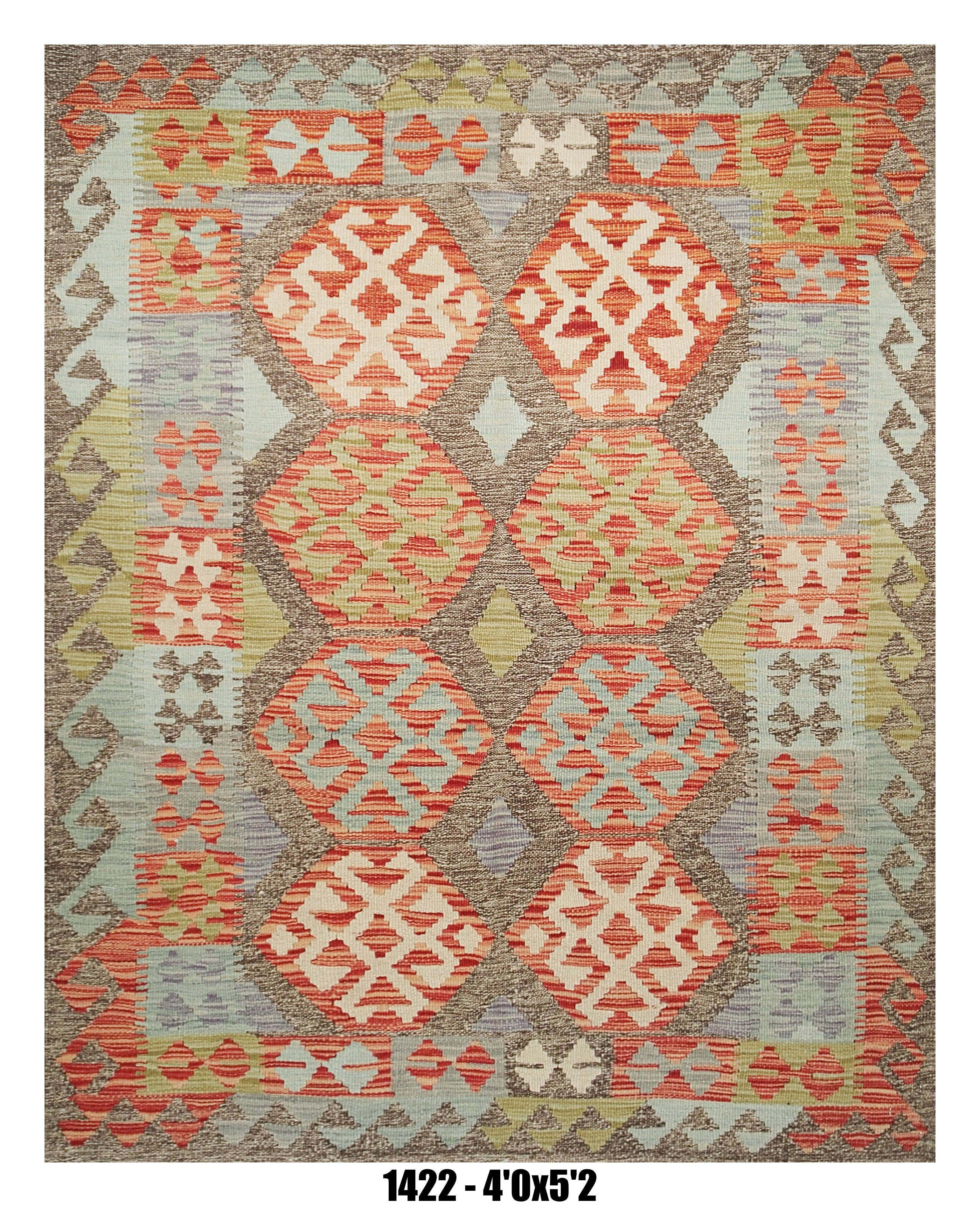 Killim Pastel Multicolor Area Rug – Geometric Tribal Medallion Design 4'0" x 5'2"
