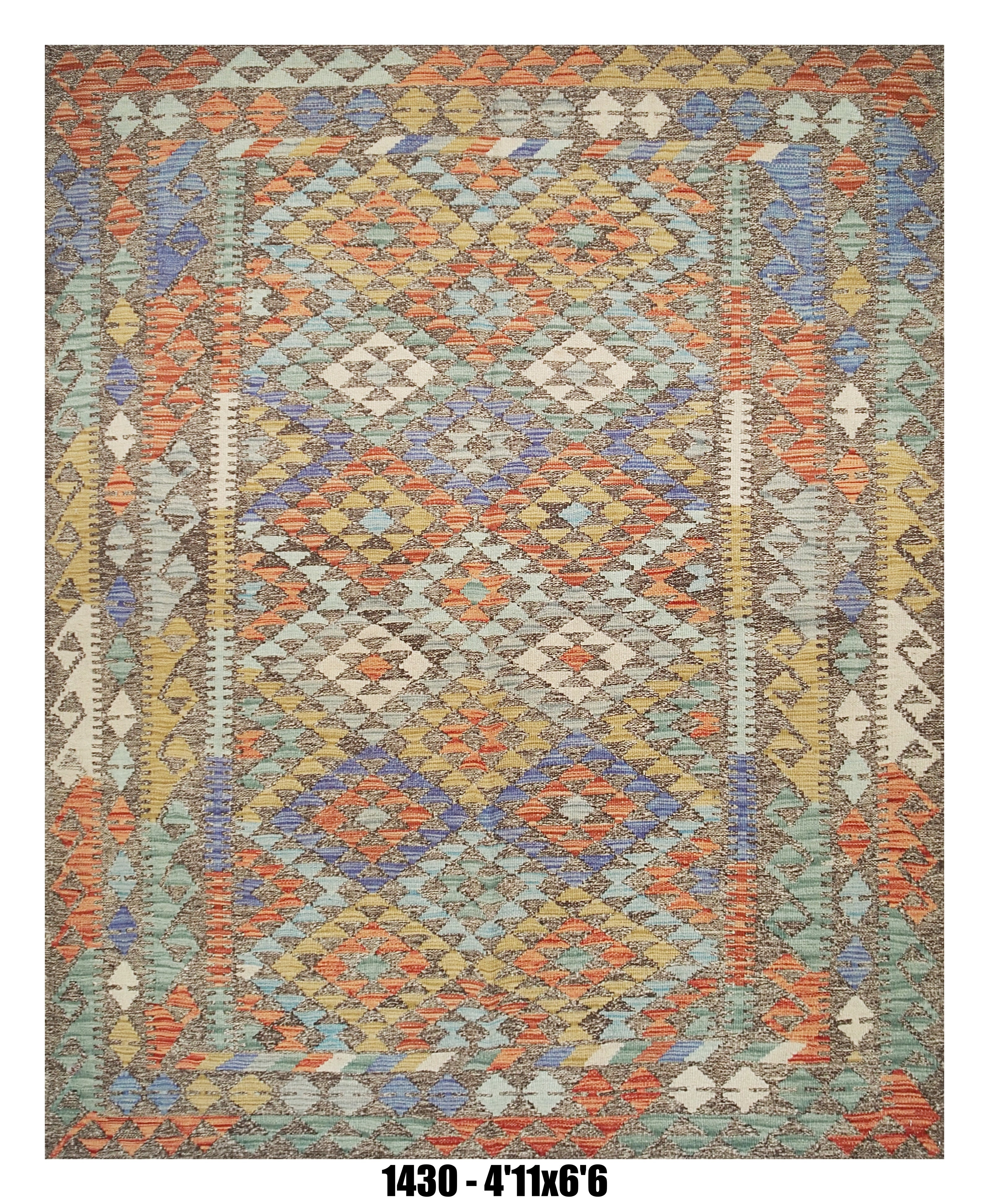 Killim Pastel Multicolor Area Rug – Geometric Tribal Diamond Design – 4'11" x 6'6"