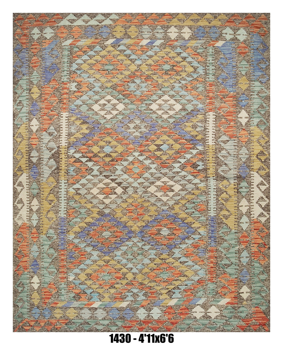 Killim Pastel Multicolor Area Rug – Geometric Tribal Diamond Design – 4'11" x 6'6"
