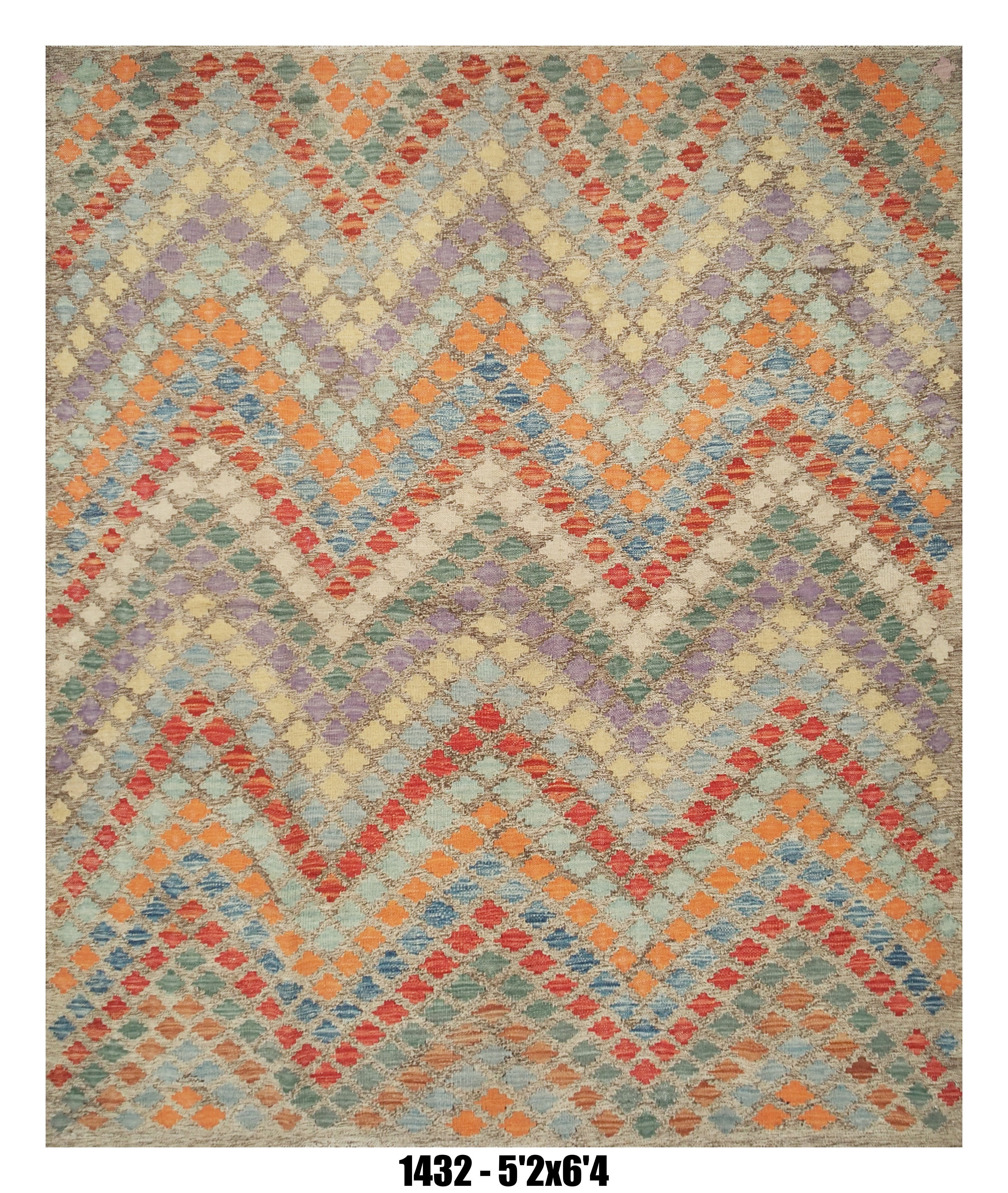 Killim Pastel Multicolor Area Rug – Geometric Diamond Stripe Design – 5'2" x 6'4" –