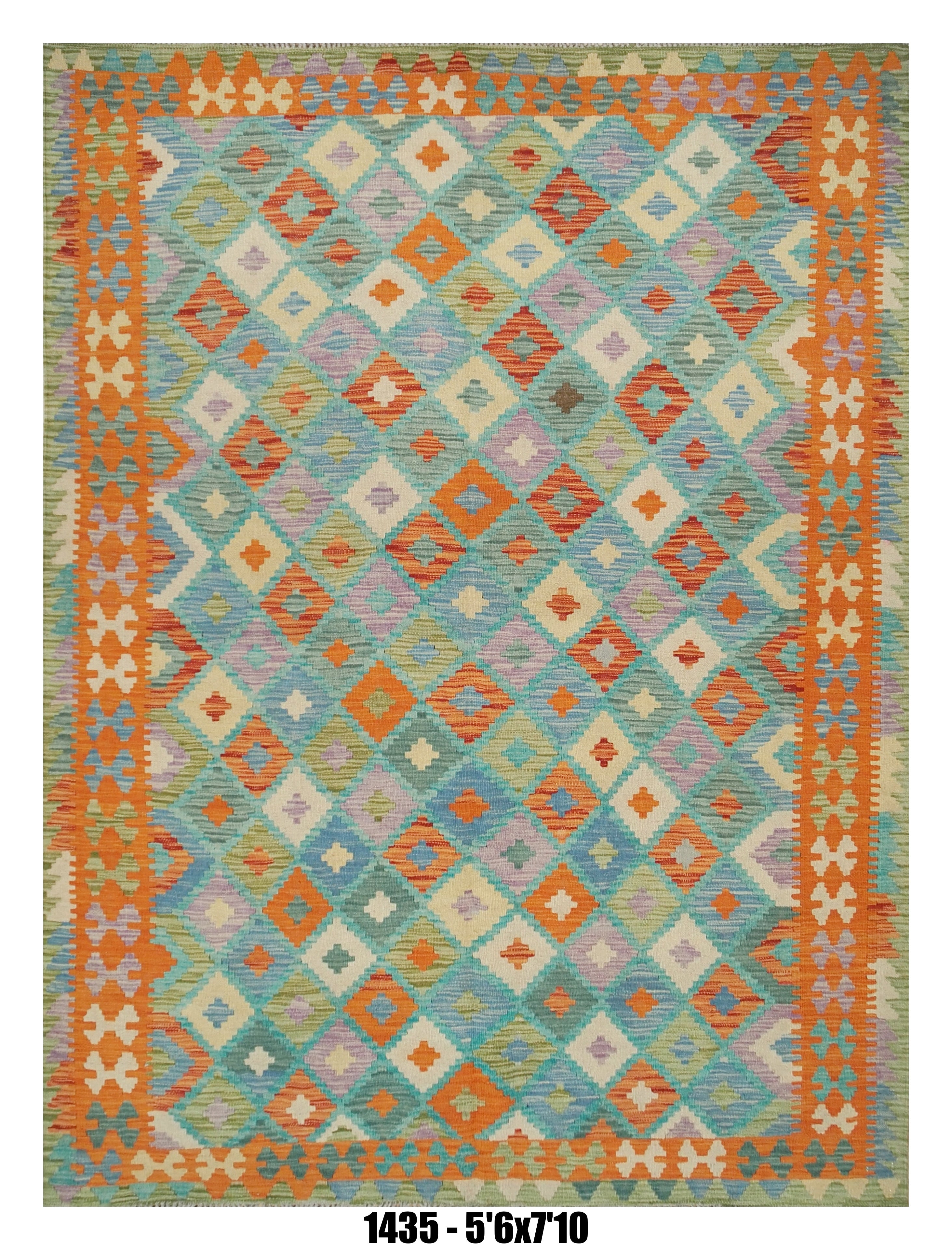 Killim Pastel Multicolor Area Rug – Geometric Patchwork Diamond Design – 5'6" x 7'10"