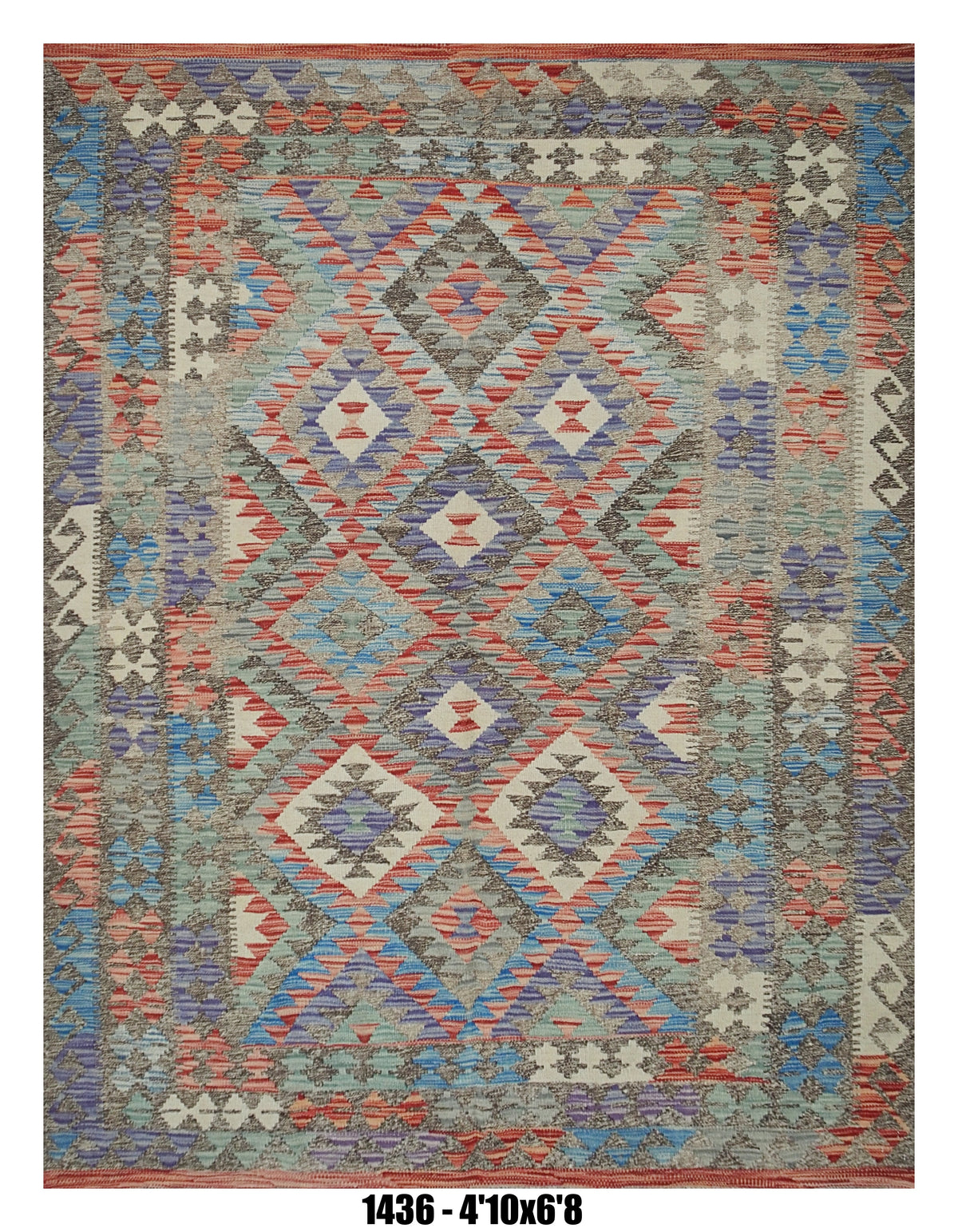 Killim Pastel Multicolor Area Rug – Geometric Tribal Medallion Design – 4'10" x 6'8"