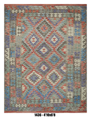 Killim Pastel Multicolor Area Rug – Geometric Tribal Medallion Design – 4'10" x 6'8"