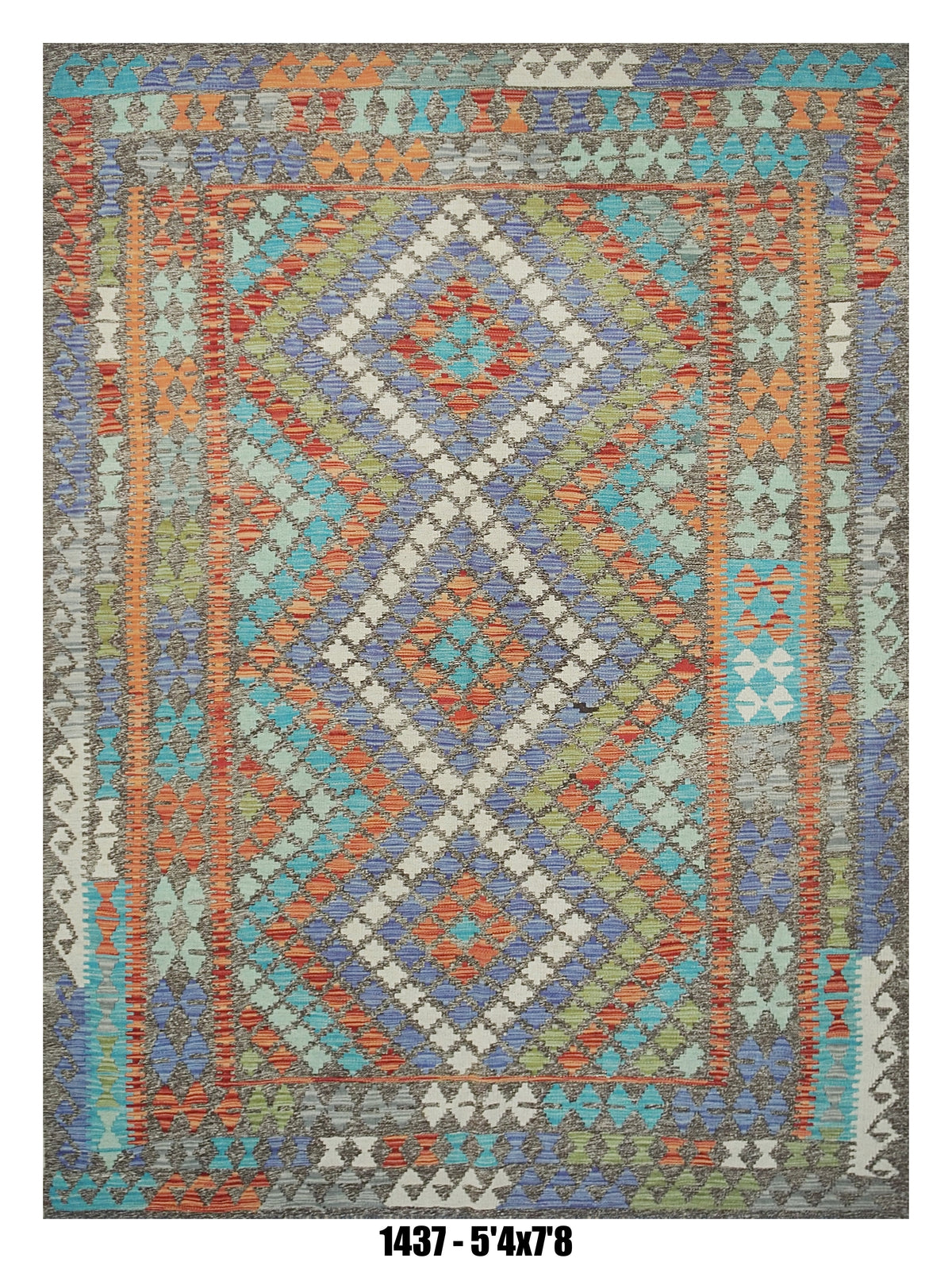 Killim Multicolor Area Rug – Geometric Tribal Diamond Design – 5'4" x 7'8"
