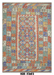 Killim Multicolor Tribal Area Rug – Geometric Diamond Panel Design | 4'3" x 6'3"