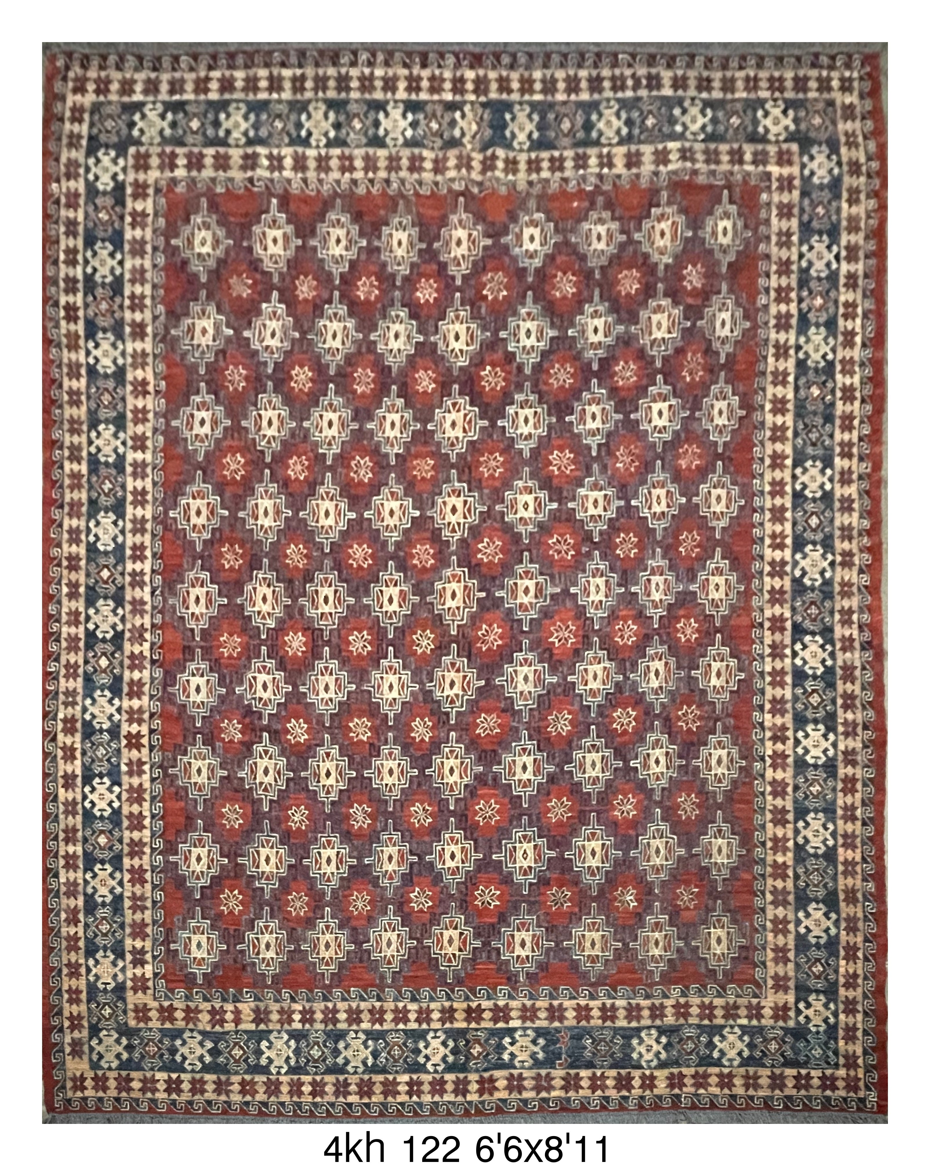 Traditional Red Geometric Kilim Area Rug – 6'6" x 8'11" – SKU 1442