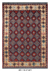 Killim Red Tribal Area Rug – Geometric Medallion Border Design | 4'1" x 6'1"