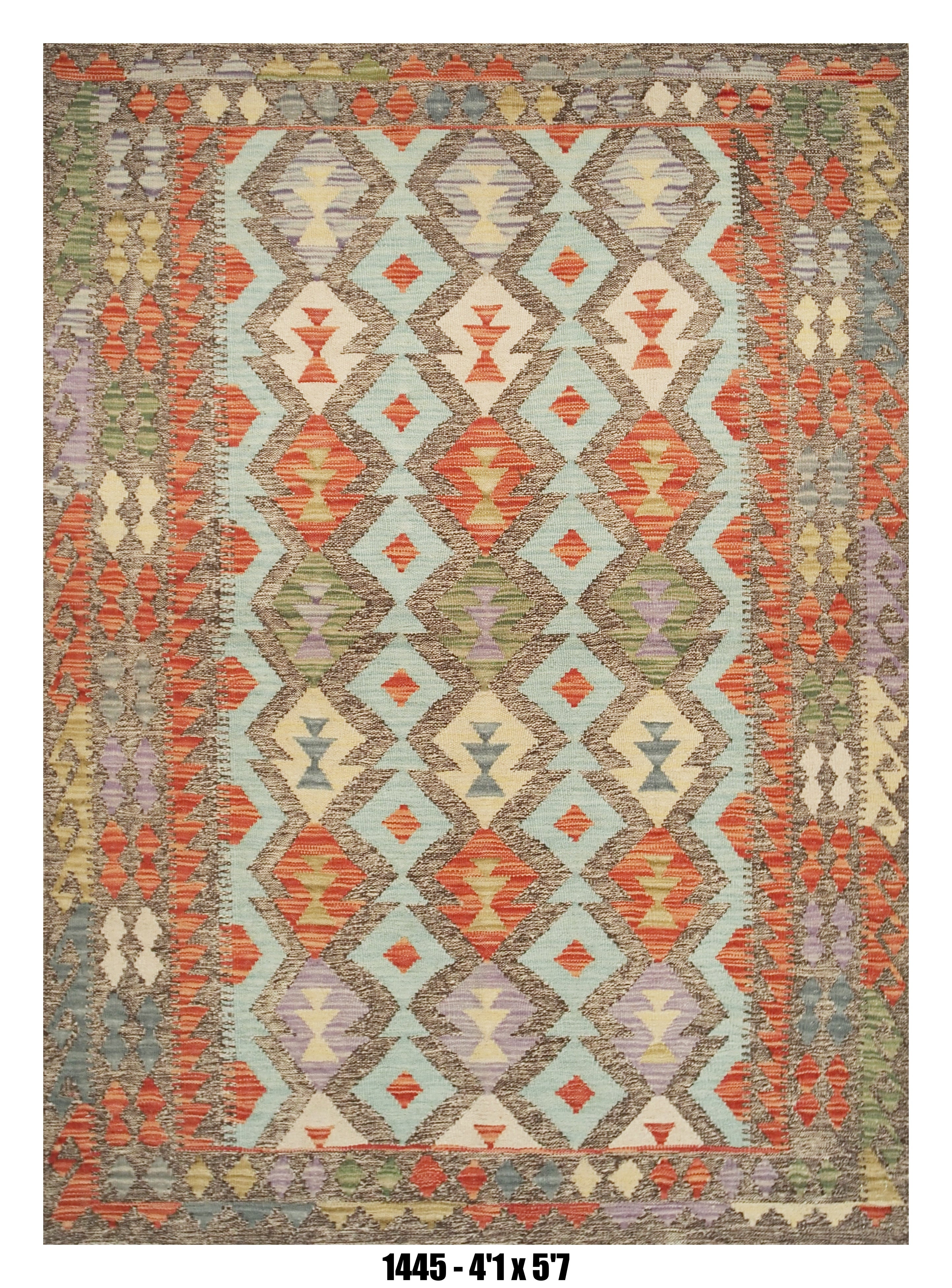 Killim Pastel Multicolor Area Rug – Geometric Tribal Diamond Design – 4'1" x 5'7" –