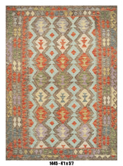 Killim Pastel Multicolor Area Rug – Geometric Tribal Diamond Design – 4'1" x 5'7" –