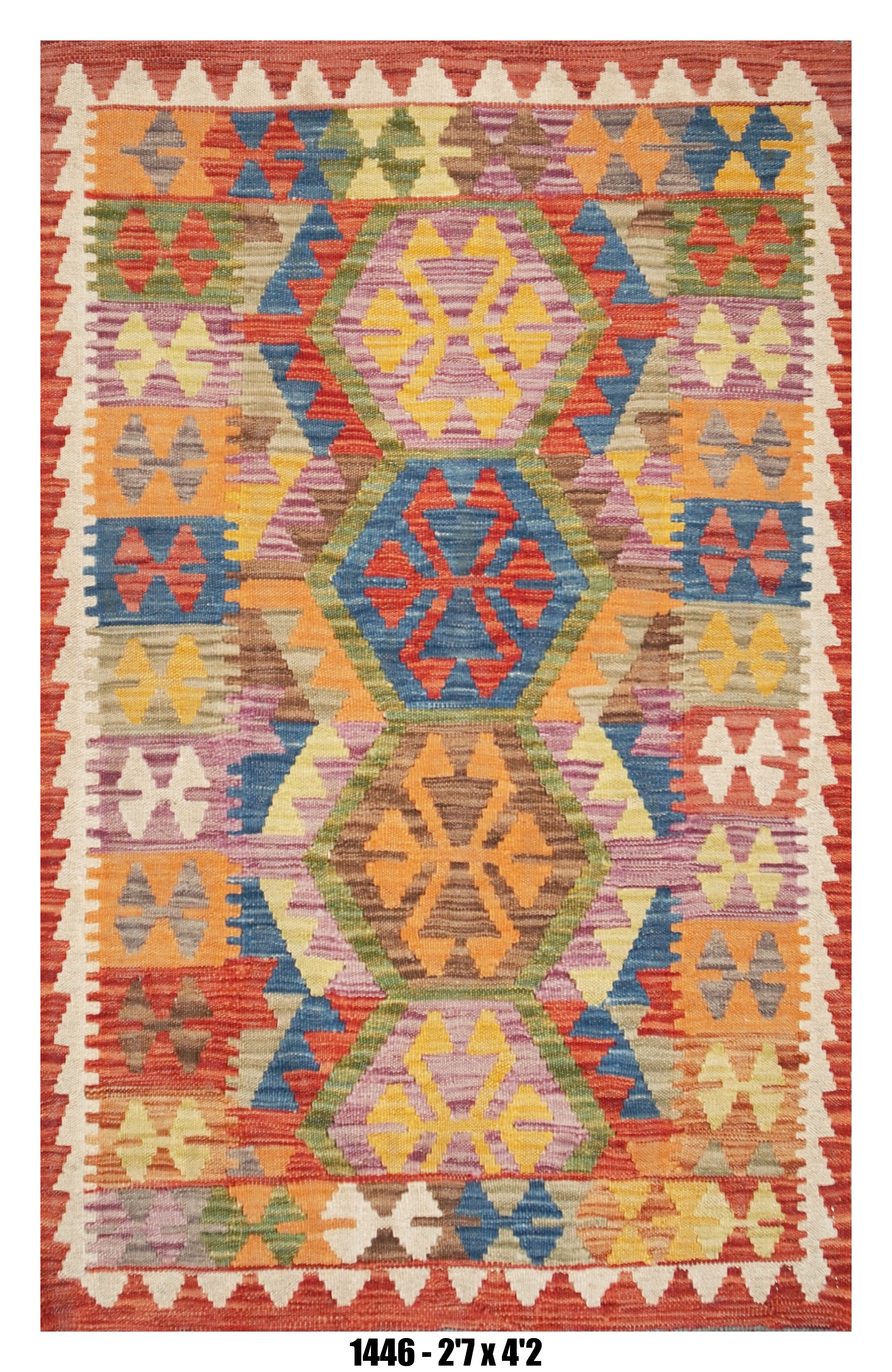 Killim Multicolor Geometric Accent Rug – Tribal Medallion Design | 2'7" x 4'2"