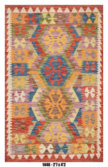 Killim Multicolor Geometric Accent Rug – Tribal Medallion Design | 2'7" x 4'2"