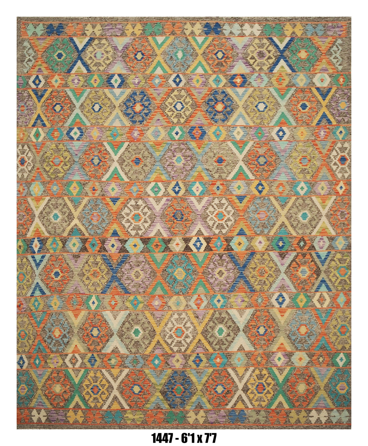 Pastel Geometric Kilim Area Rug – 5'9" x 7'11" – SKU 1451