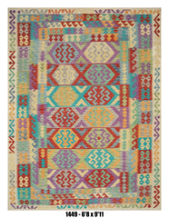 Vibrant Tribal Stripe Kilim Area Rug