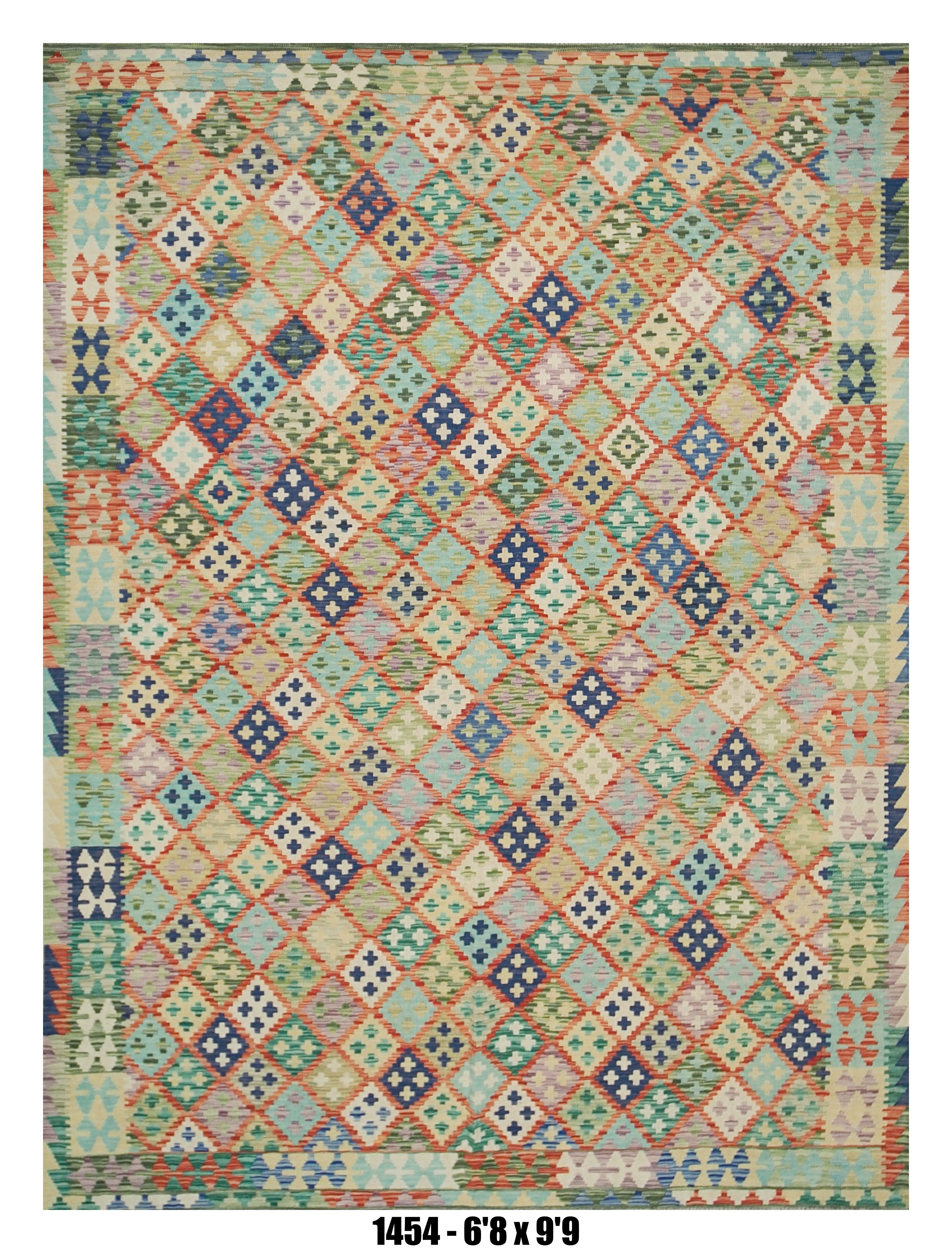 Pastel Navy Diamond Kilim Area Rug