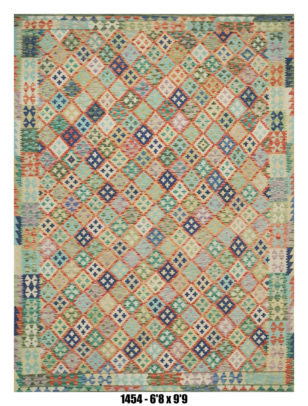 Pastel Navy Diamond Kilim Area Rug