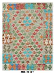 Killim Pastel Multicolor Geometric Accent Rug – Tribal Mosaic Pattern | 2'9" x 3'11"