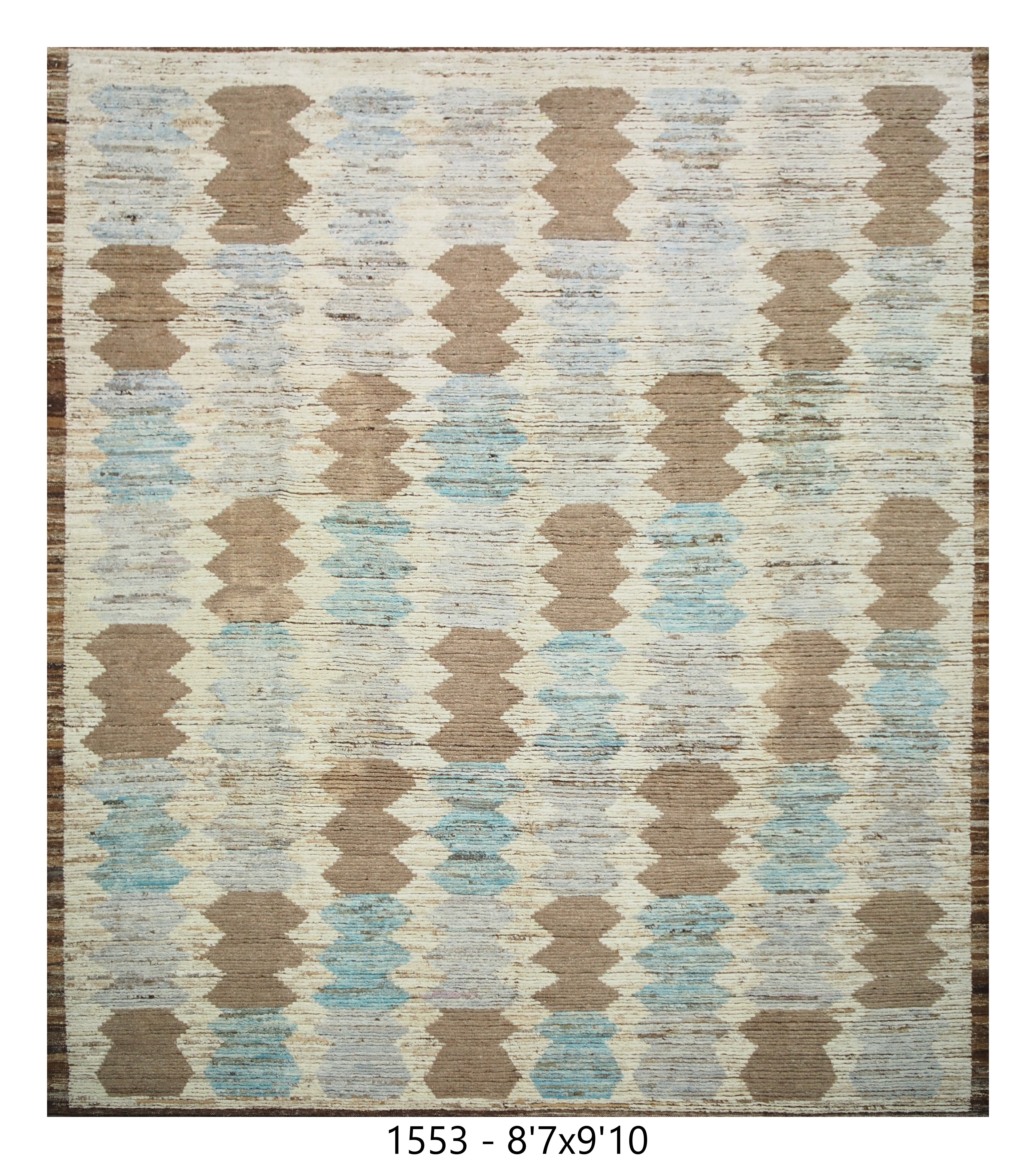 Moroccan Geometric Area Rug 8'7" x 9'10" |  Ivory Taupe Blue Column Pattern
