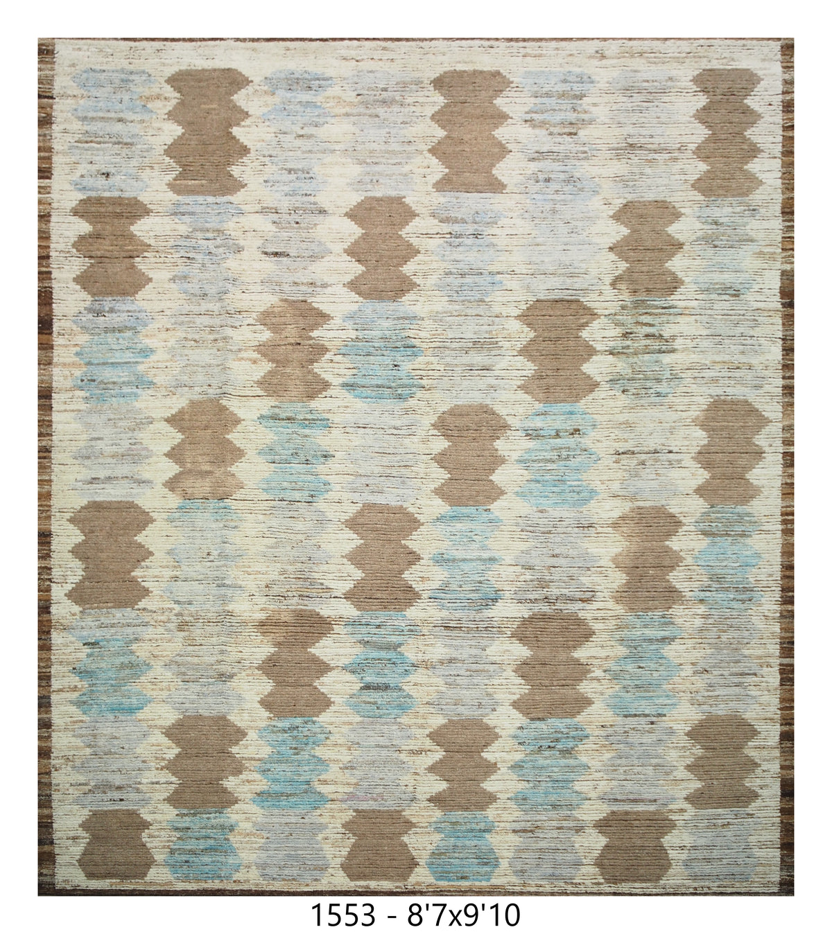 Moroccan Geometric Area Rug 8'7" x 9'10" |  Ivory Taupe Blue Column Pattern