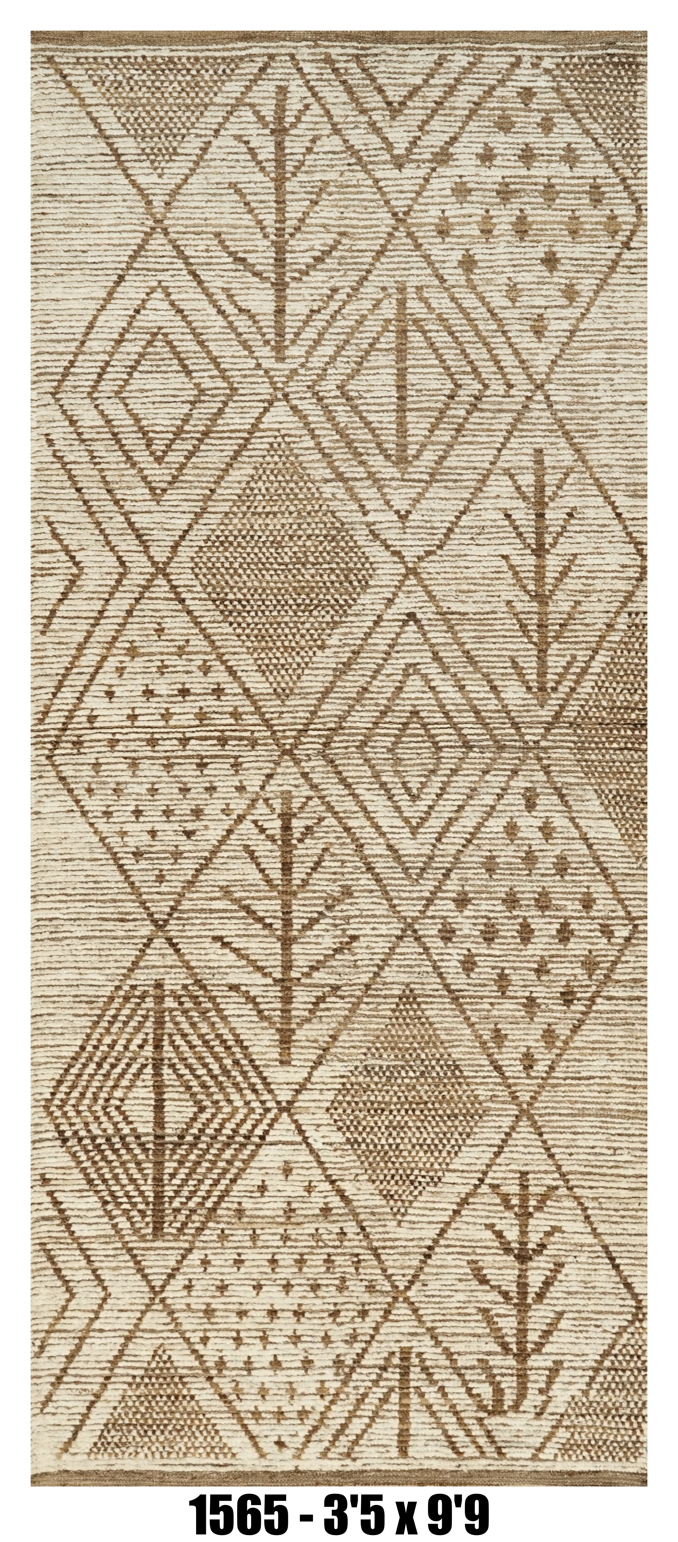 Moroccan Runner Rug 3'5" x 9'9" | Ivory Taupe Tribal Diamond Hallway Rug