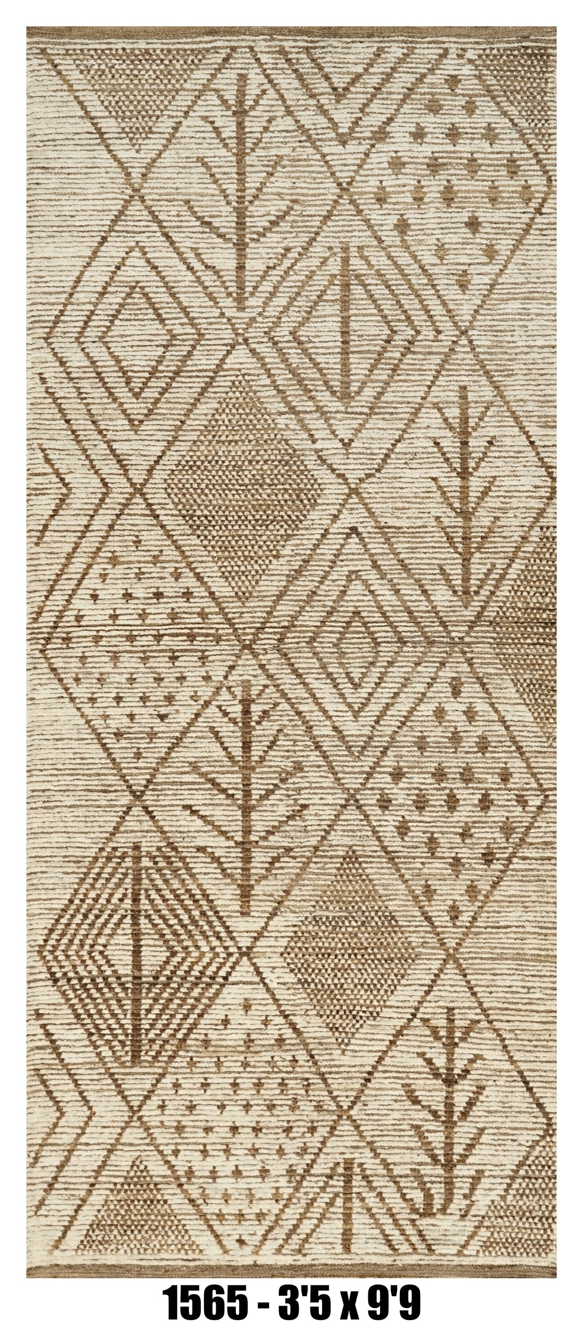 Moroccan Runner Rug 3'5" x 9'9" | Ivory Taupe Tribal Diamond Hallway Rug