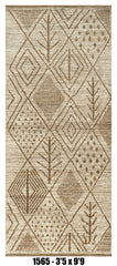 Moroccan Runner Rug 3'5" x 9'9" | Ivory Taupe Tribal Diamond Hallway Rug