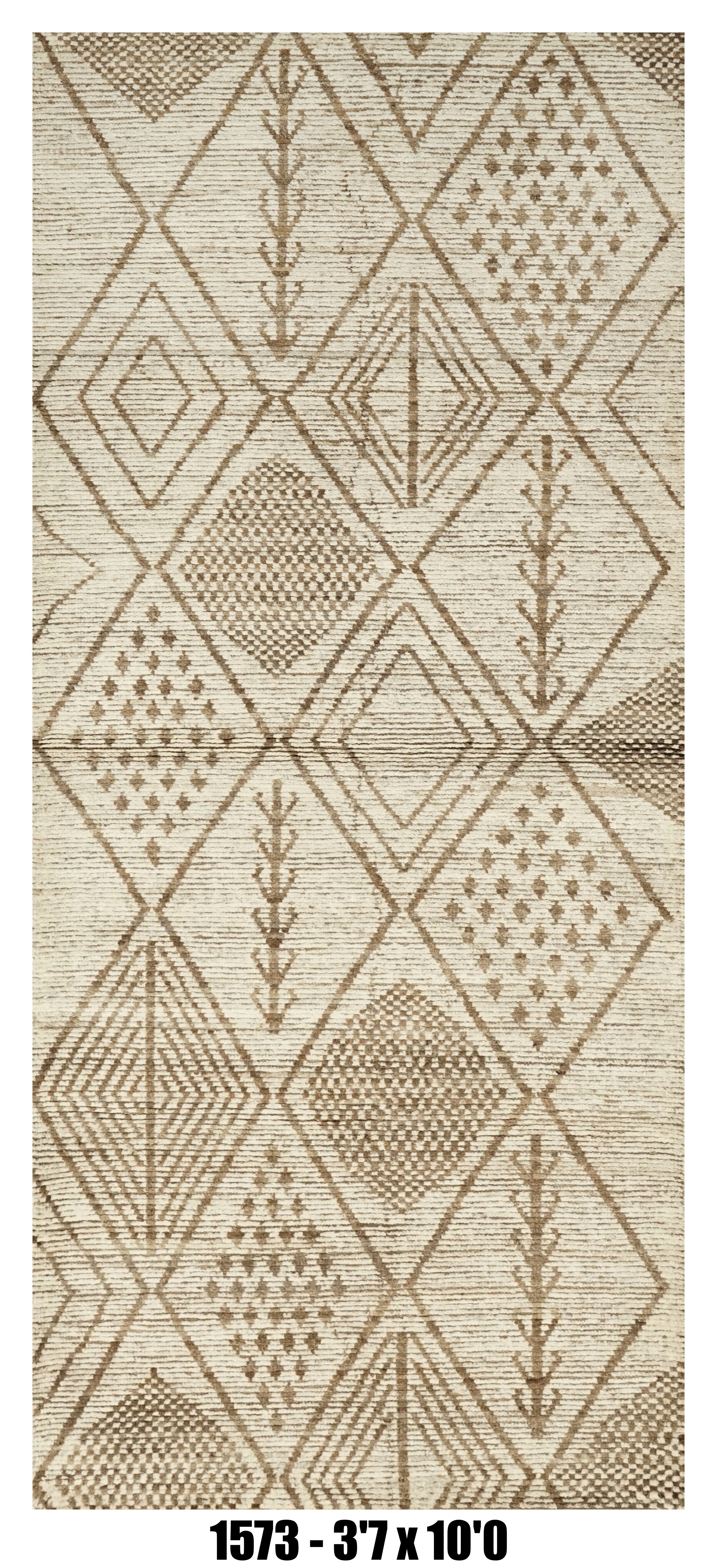 Moroccan Runner Rug 3'7" x 10'0" | Ivory Taupe Tribal Diamond Hallway Rug