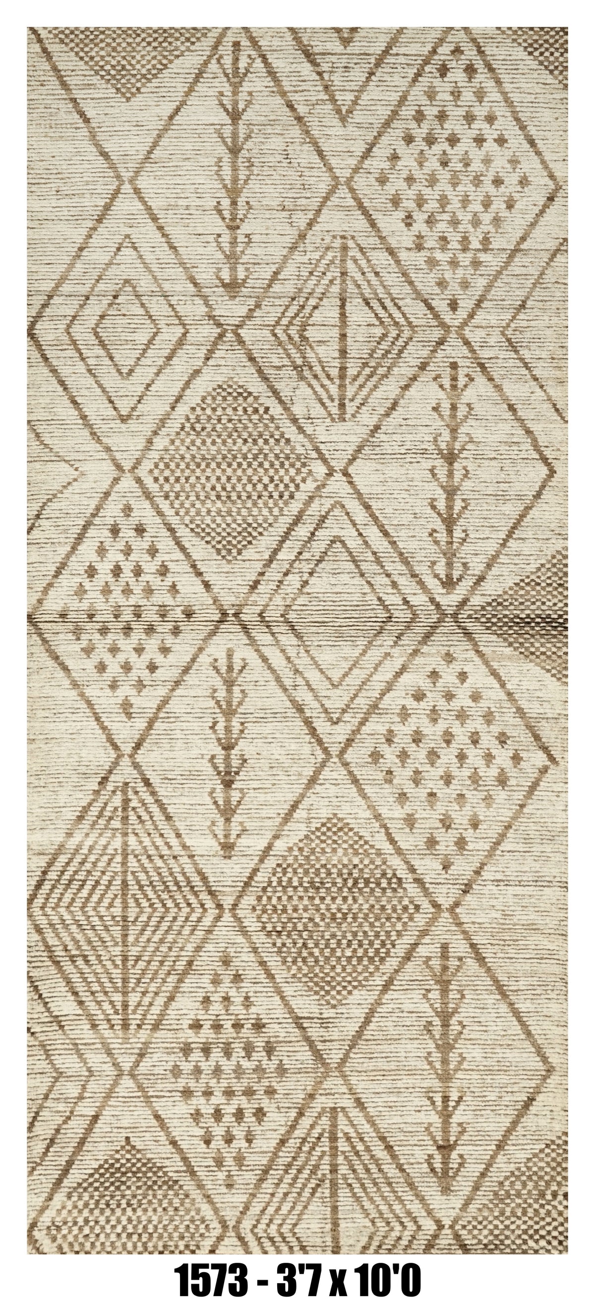 Moroccan Runner Rug 3'7" x 10'0" | Ivory Taupe Tribal Diamond Hallway Rug