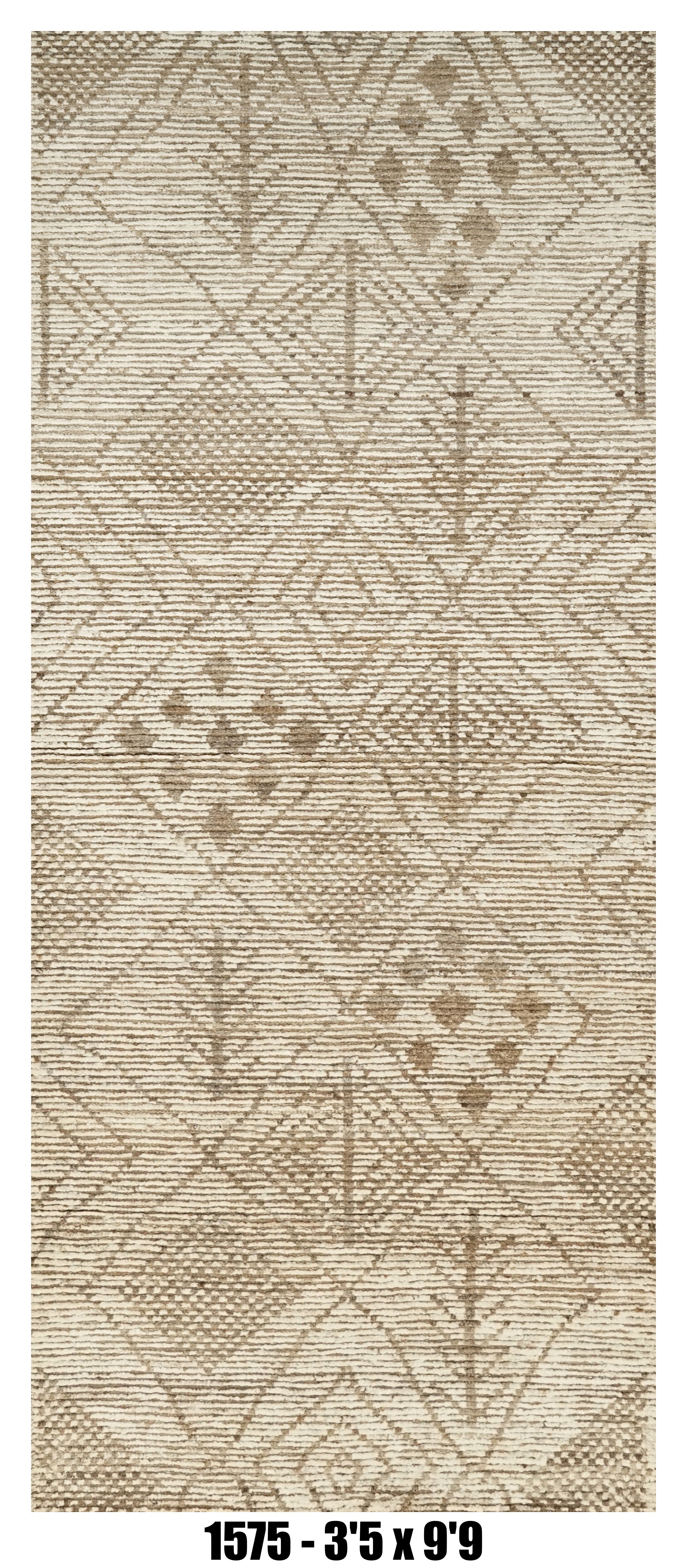 Moroccan Runner Rug 3'5" x 9'9"  | Ivory Taupe Tribal Geometric Hallway Rug