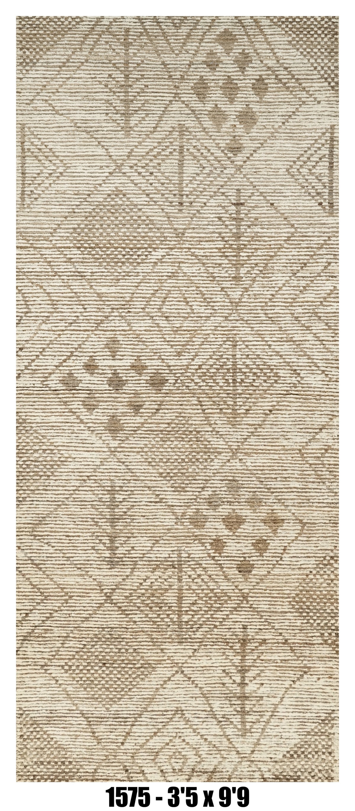 Moroccan Runner Rug 3'5" x 9'9"  | Ivory Taupe Tribal Geometric Hallway Rug