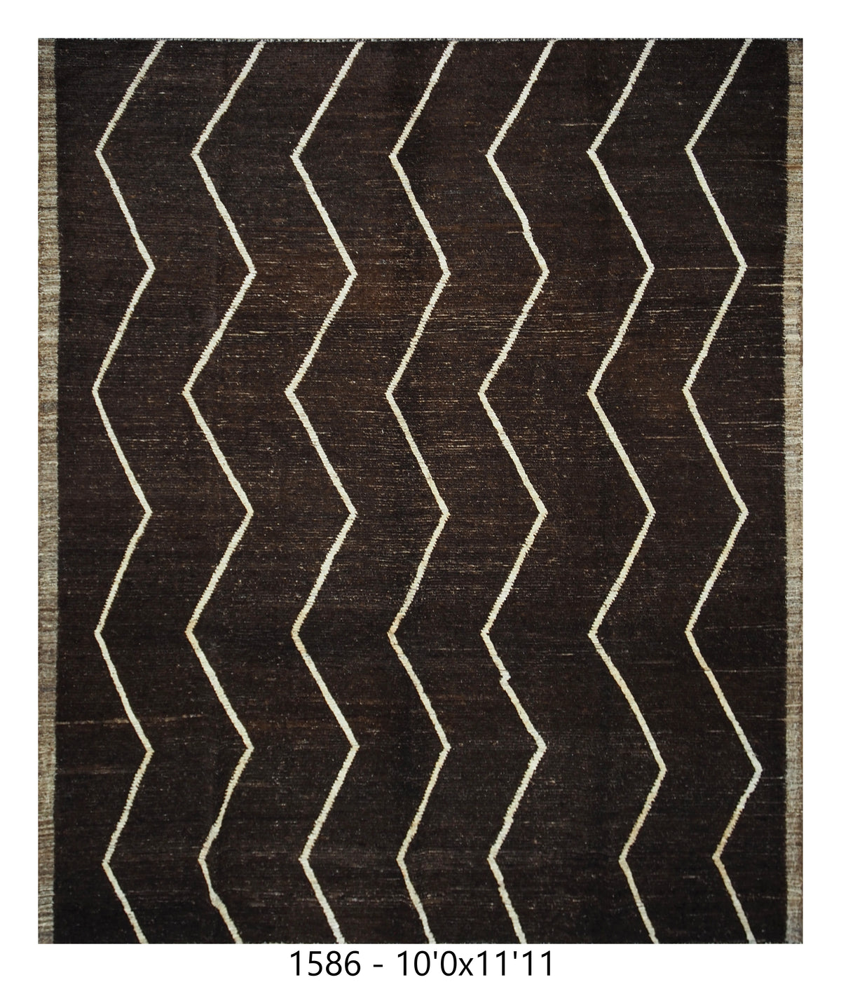Moroccan Chevron Area Rug 10'0" x 11'11" | Espresso Brown Ivory Geometric Stripe Pattern