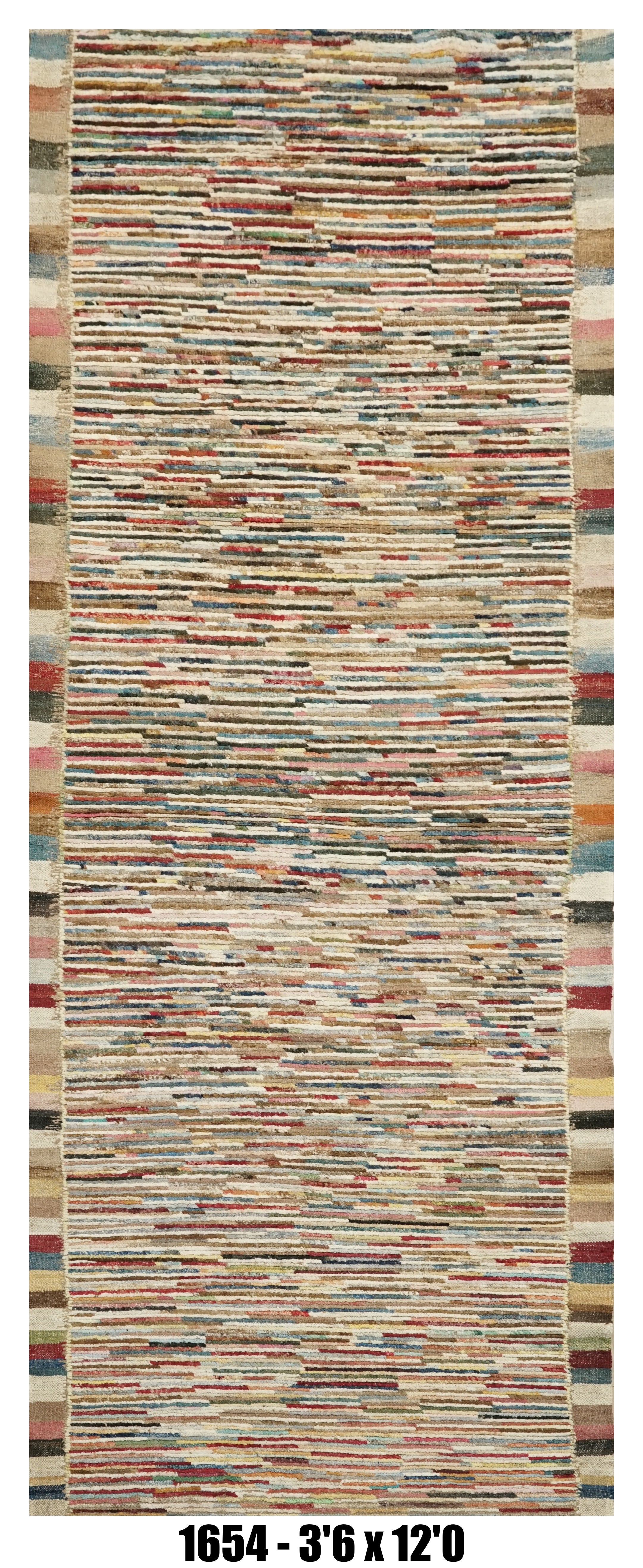 Moroccan Runner Rug 3'6" x 12'0" – Multicolor Striped Hallway Rug | SKU#1654