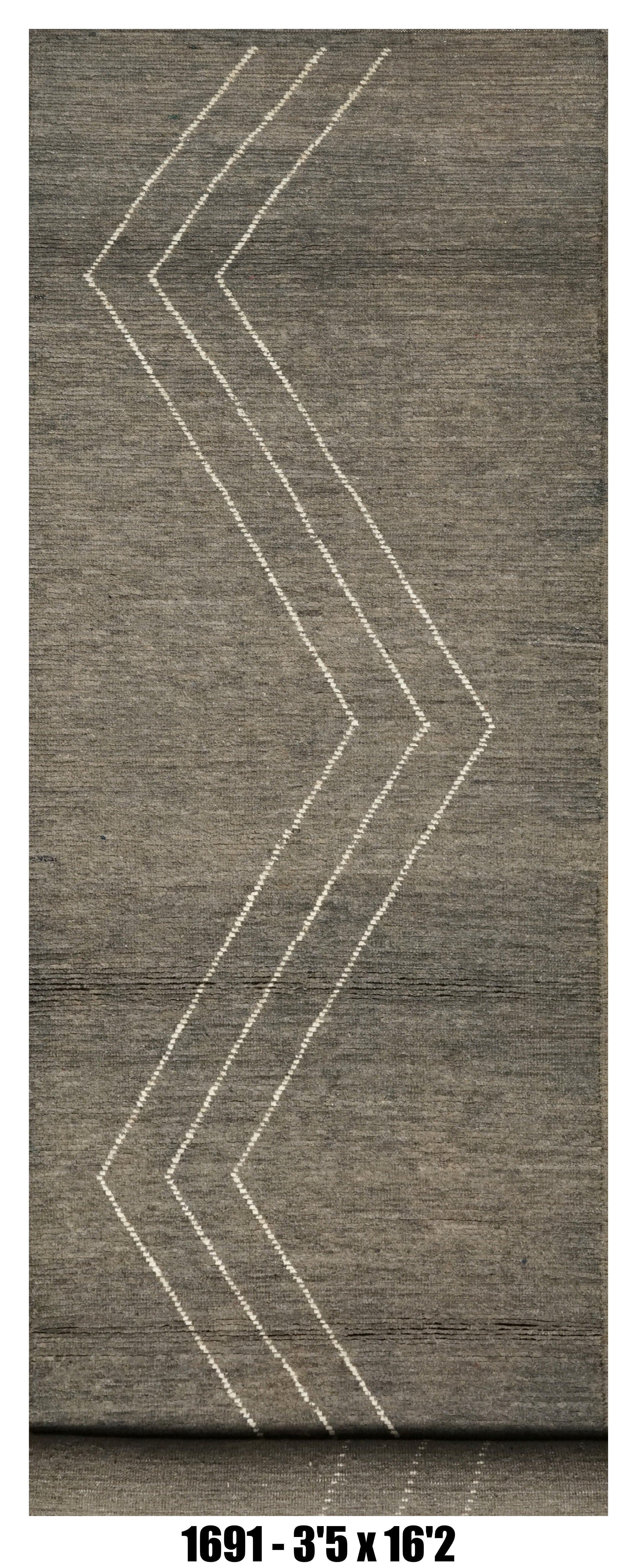 Moroccan Runner Rug 3'5" x 16'2" |  Charcoal Gray Minimal Chevron Hallway Rug