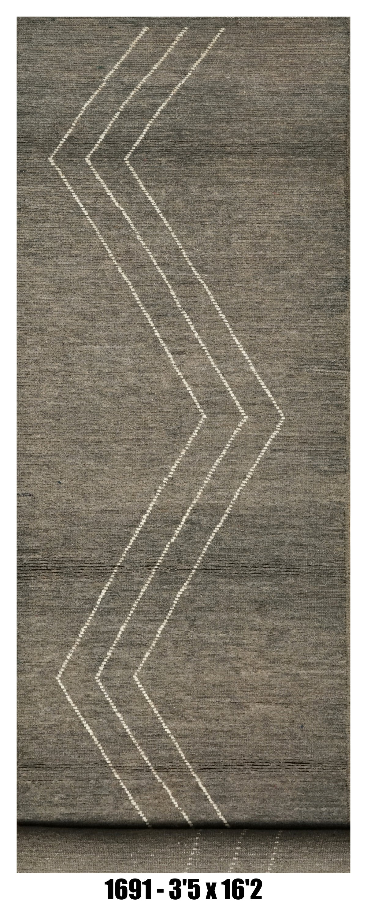 Moroccan Runner Rug 3'5" x 16'2" |  Charcoal Gray Minimal Chevron Hallway Rug