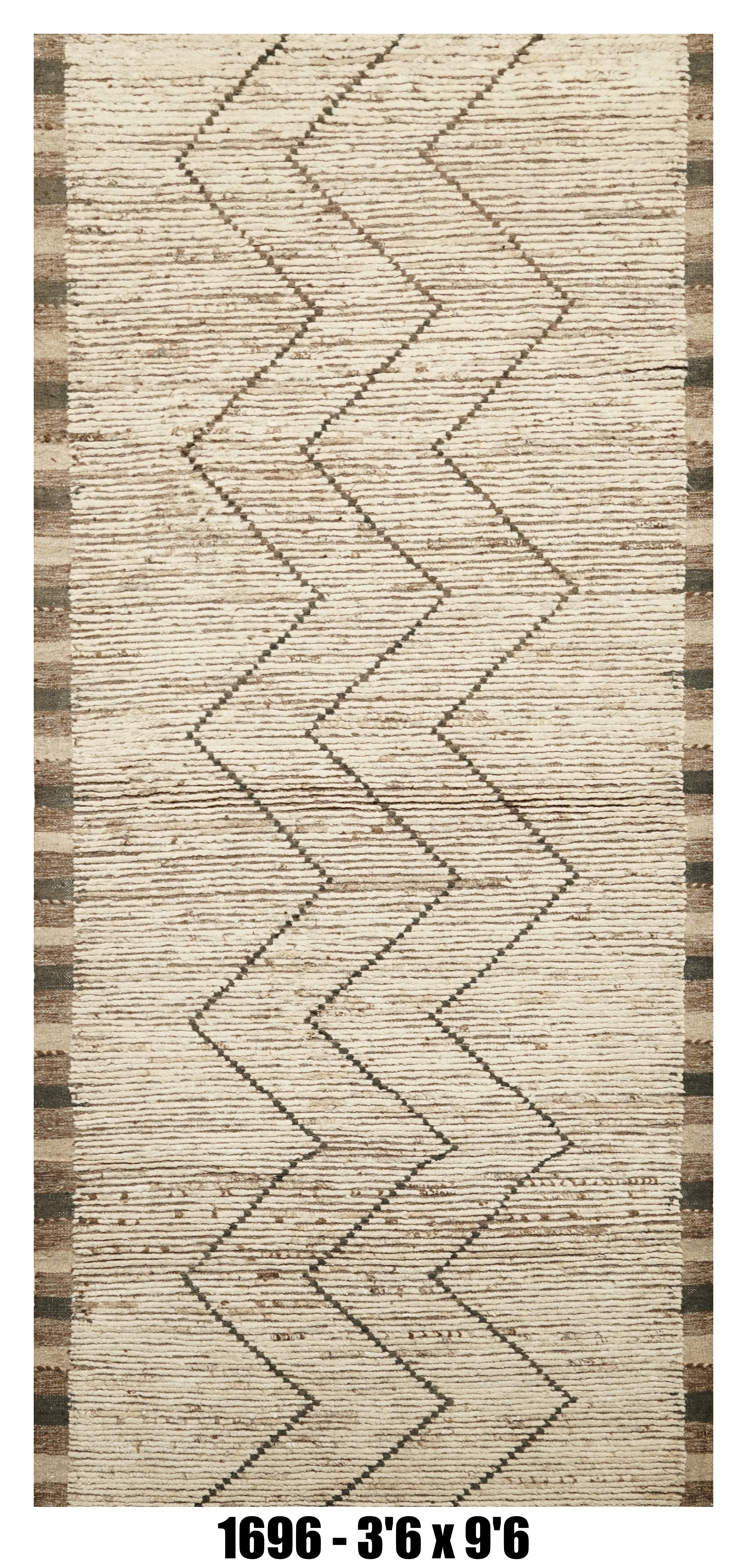 Moroccan Runner Rug 3'5" x 16'2" – Charcoal Gray Ivory Chevron Hallway Rug | SKU#1691