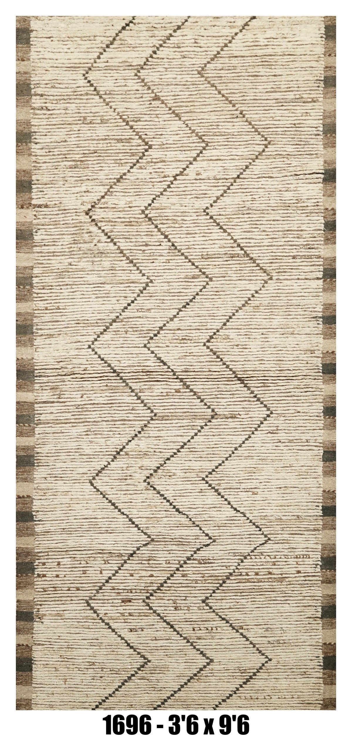 Moroccan Runner Rug 3'5" x 16'2" – Charcoal Gray Ivory Chevron Hallway Rug | SKU#1691