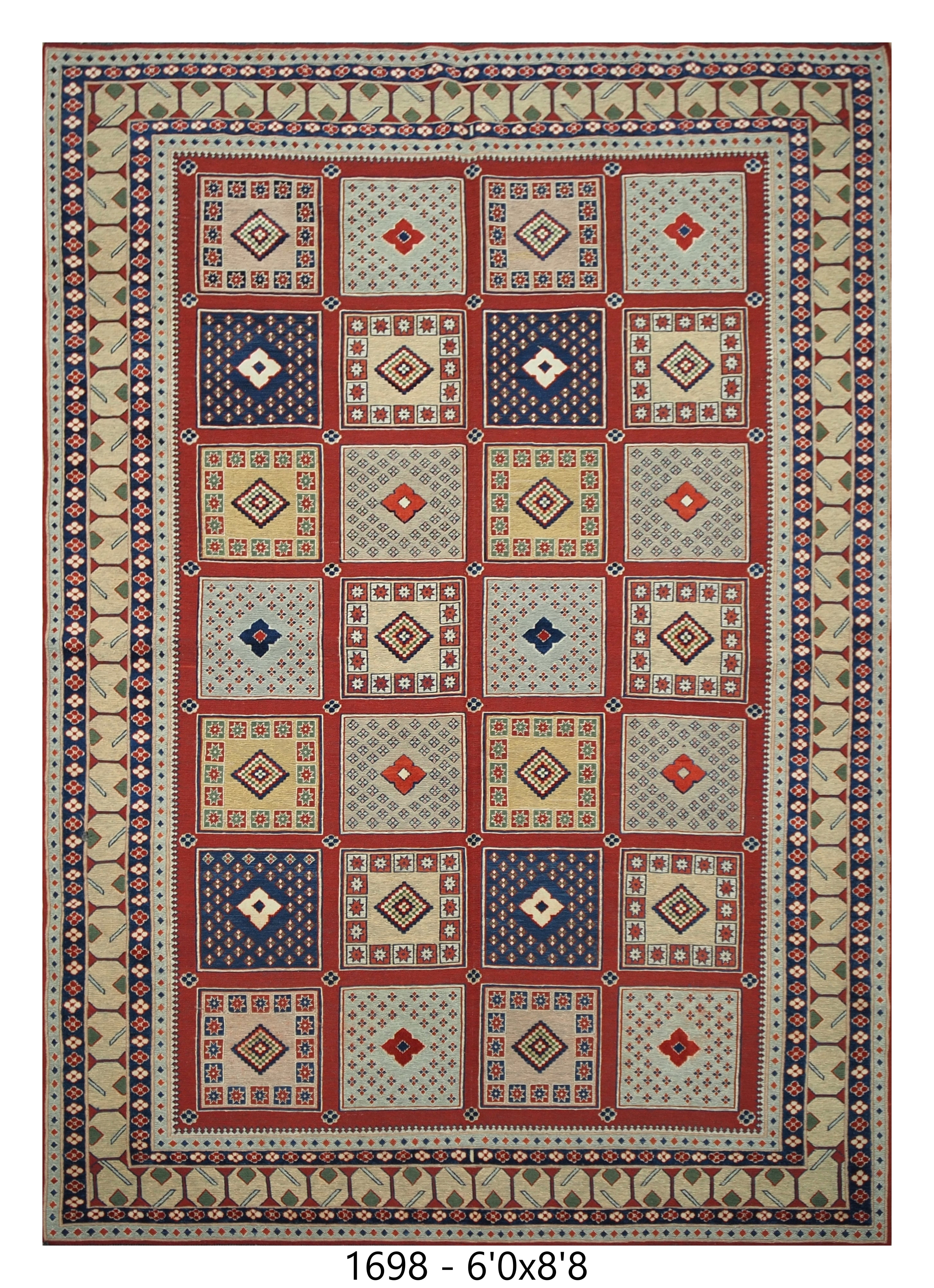 Traditional Ivory & Red Geometric Kilim Area Rug