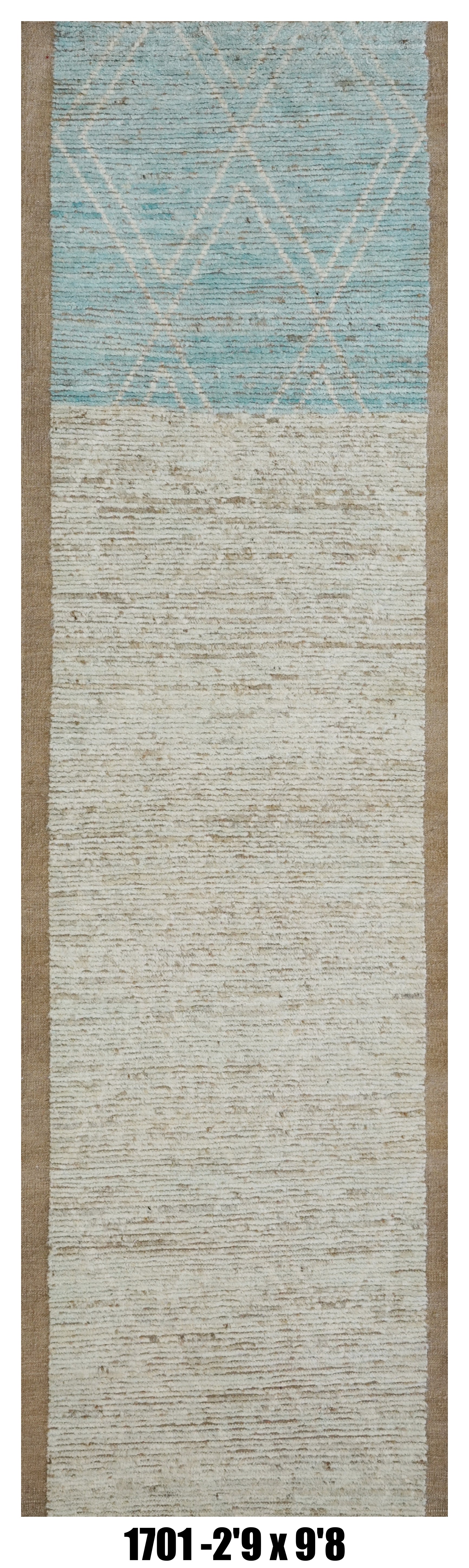 Moroccan Runner Rug 2'9" x 9'8" |   Ivory Aqua Tribal Hallway Rug