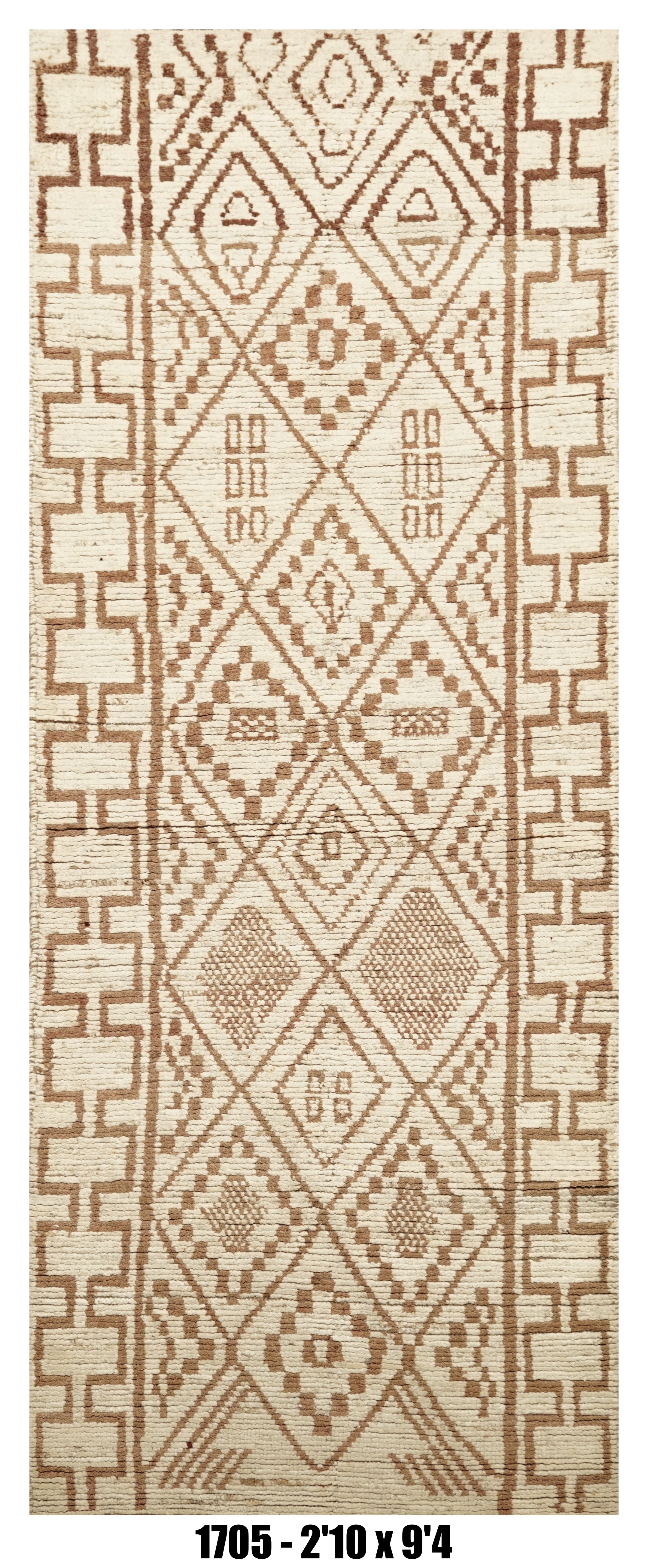 Moroccan Runner Rug 2'10" x 9'4" |  Ivory Taupe Tribal Diamond Hallway Rug