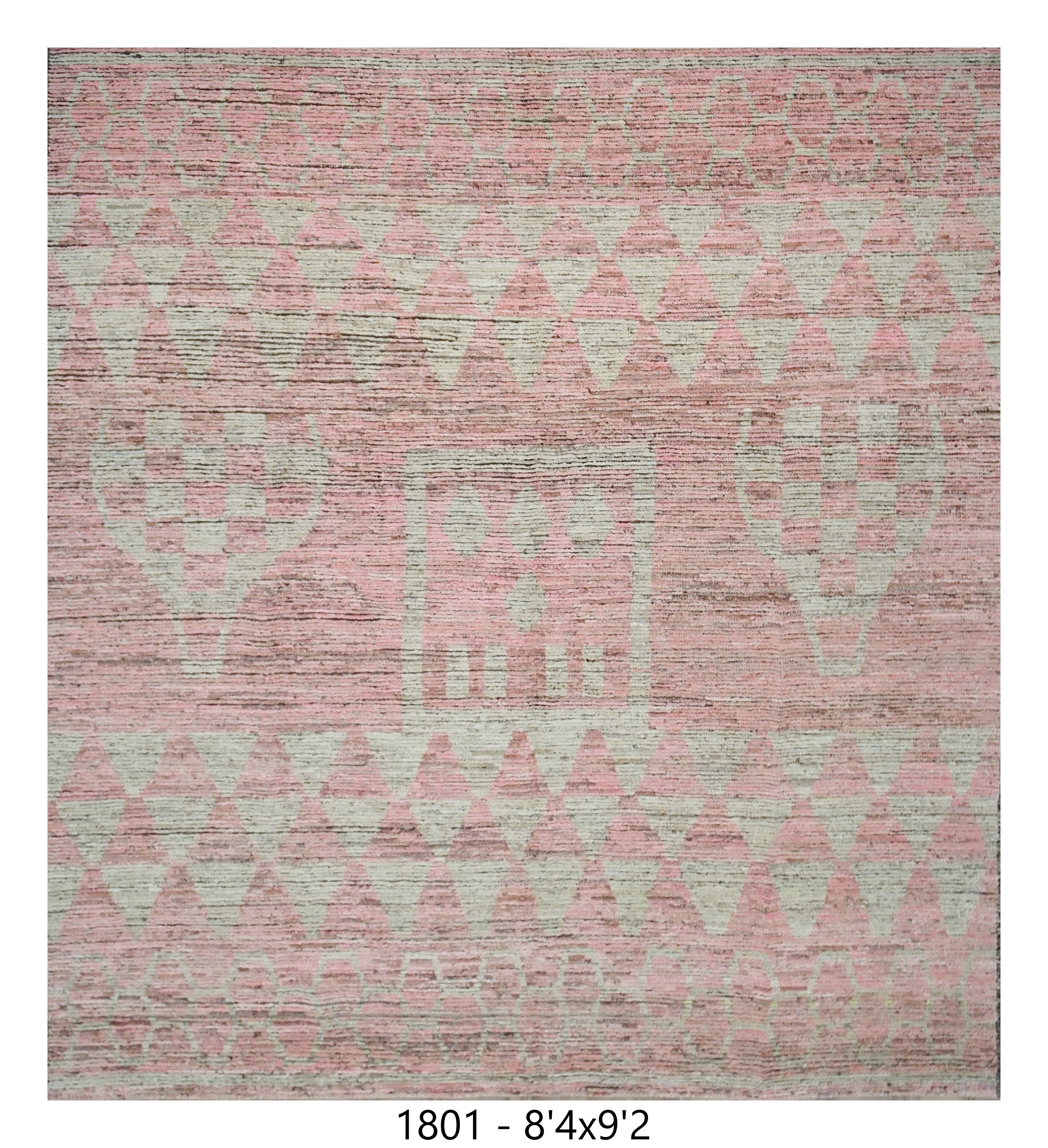 Moroccan Tribal Area Rug 8'4" x 9'2" | Blush Pink Ivory Geometric Pattern